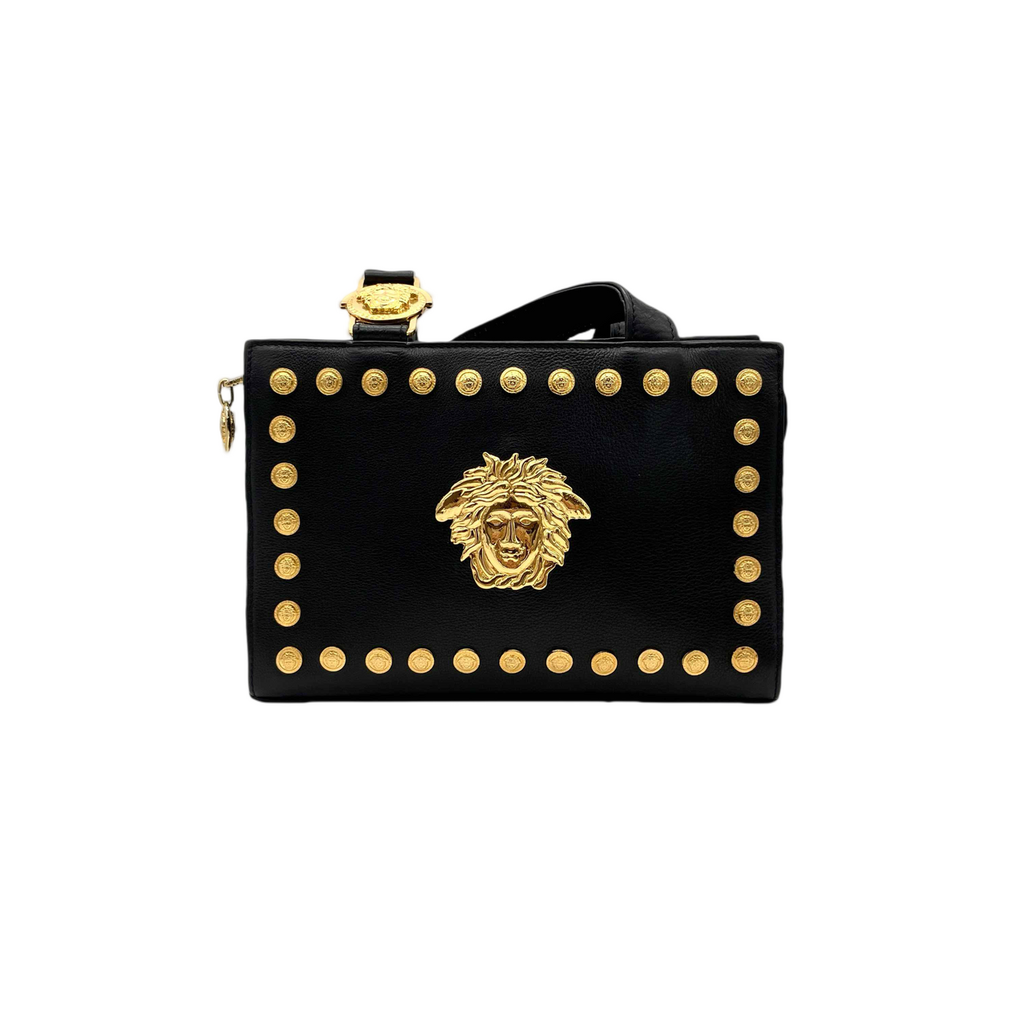 RARE☆☆☆☆AUTH Pre-owned VERSACE Medusa Shoulder Bag Black/Gold