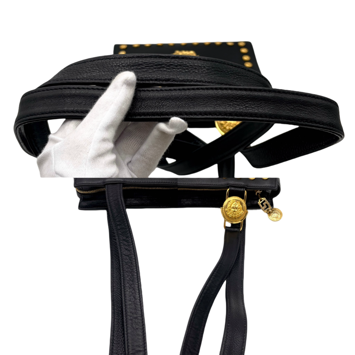 RARE☆☆☆☆AUTH Pre-owned VERSACE Medusa Shoulder Bag Black/Gold