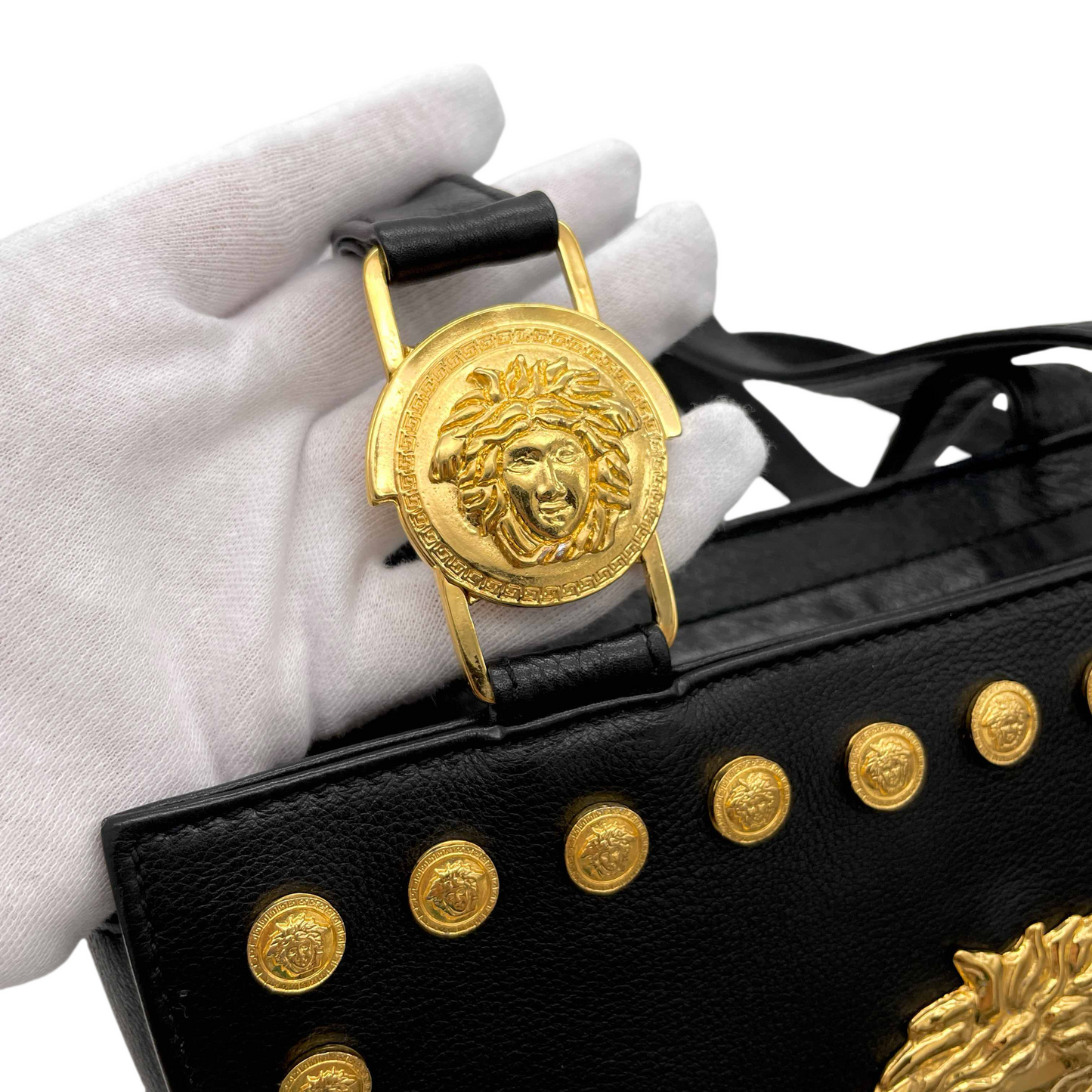 RARE☆☆☆☆AUTH Pre-owned VERSACE Medusa Shoulder Bag Black/Gold