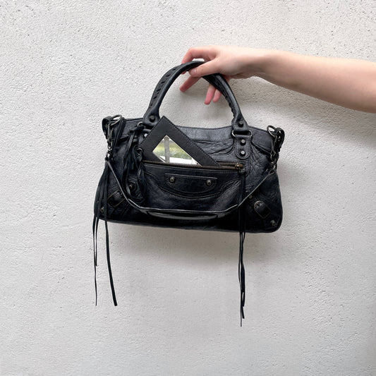 RARE★★★BALENCIAGA City Bag First Leather Top Handle Shoulder Bag Black