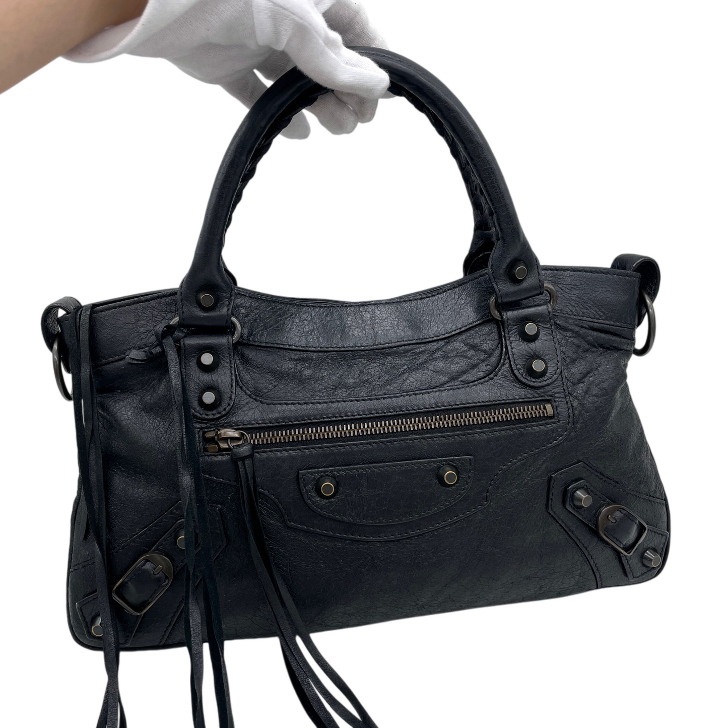 RARE★★★BALENCIAGA City Bag First Leather Top Handle Shoulder Bag Black