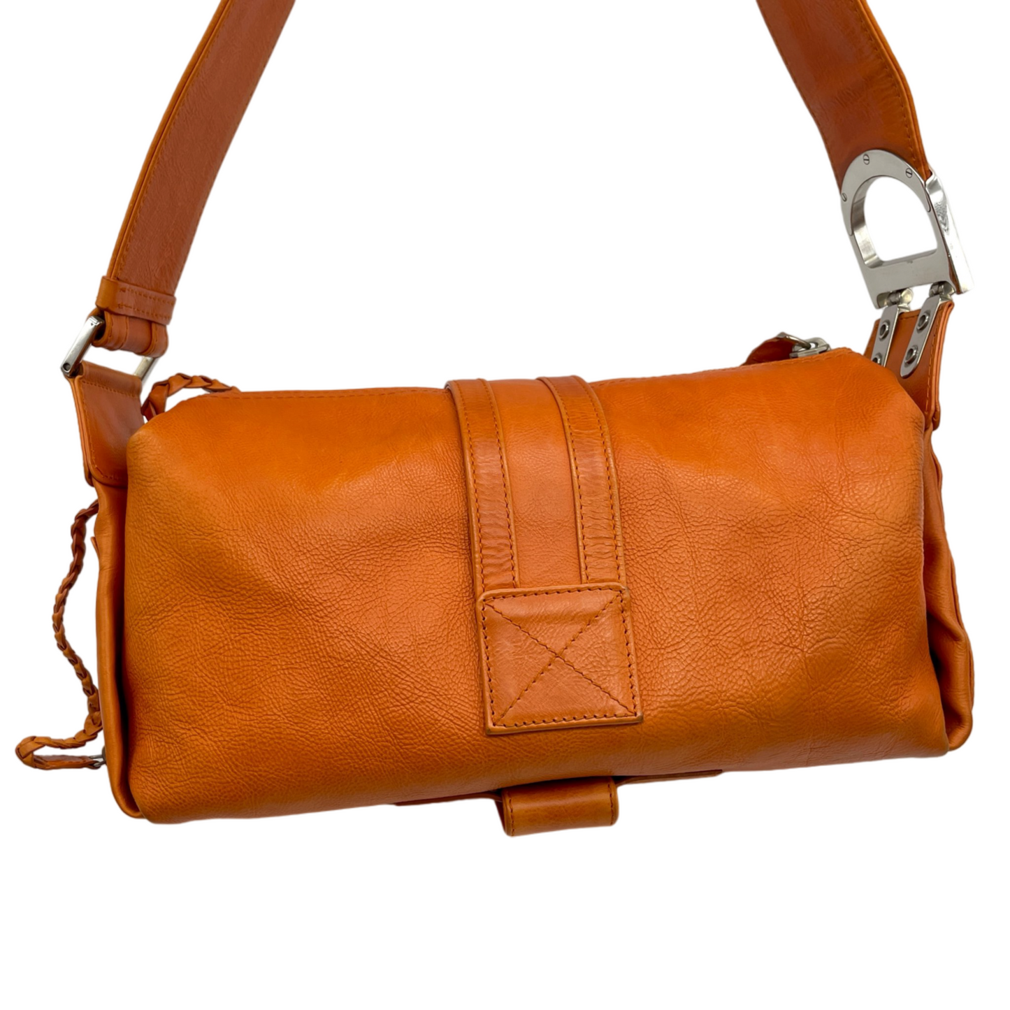 RARE☆☆☆☆CHRISTIAN DIOR 2005 FW Flight Line Leather D Logo Hobo Shoulder Bag Orange &amp; Silver