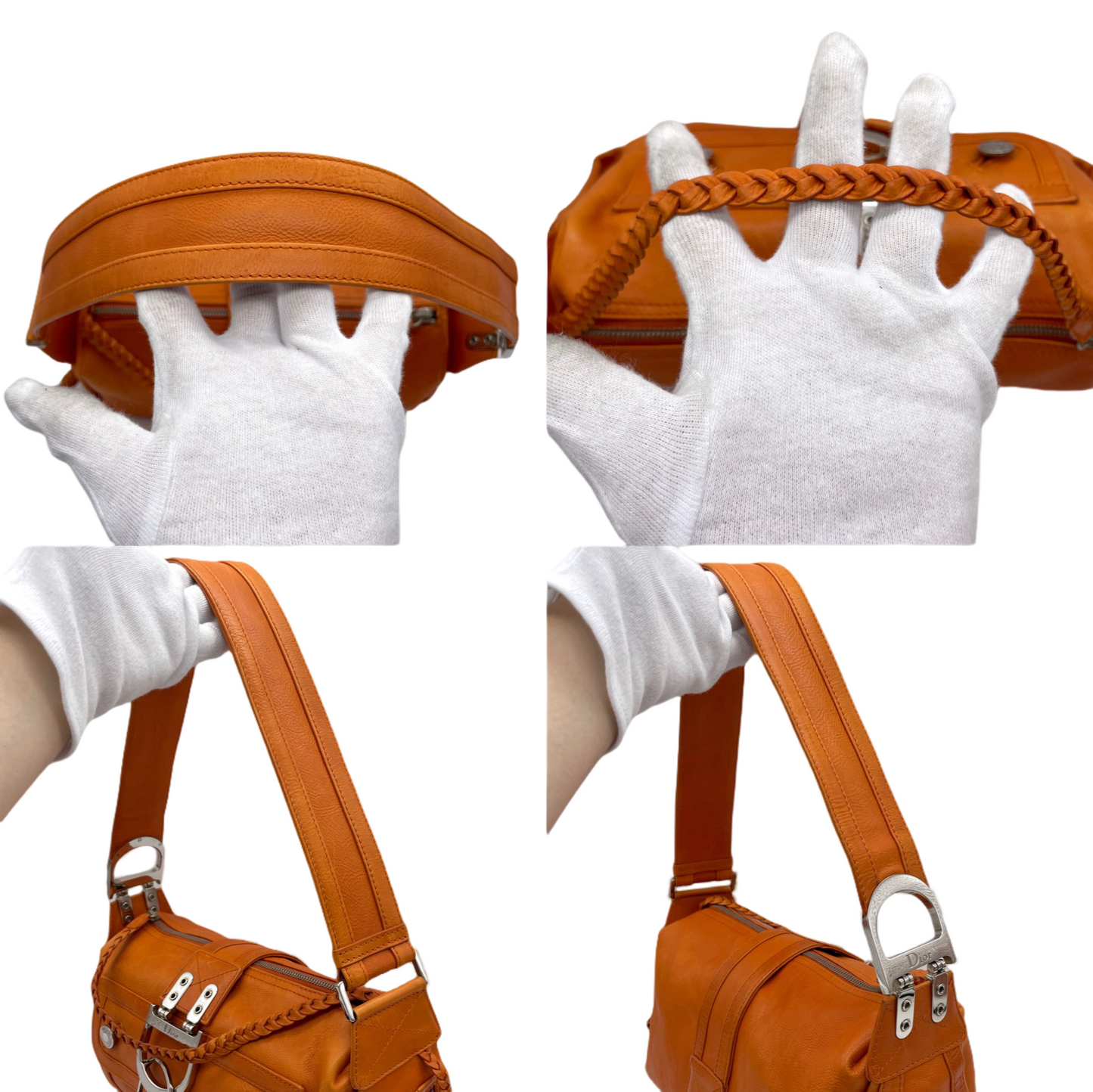 RARE☆☆☆☆CHRISTIAN DIOR 2005 FW Flight Line Leather D Logo Hobo Shoulder Bag Orange &amp; Silver