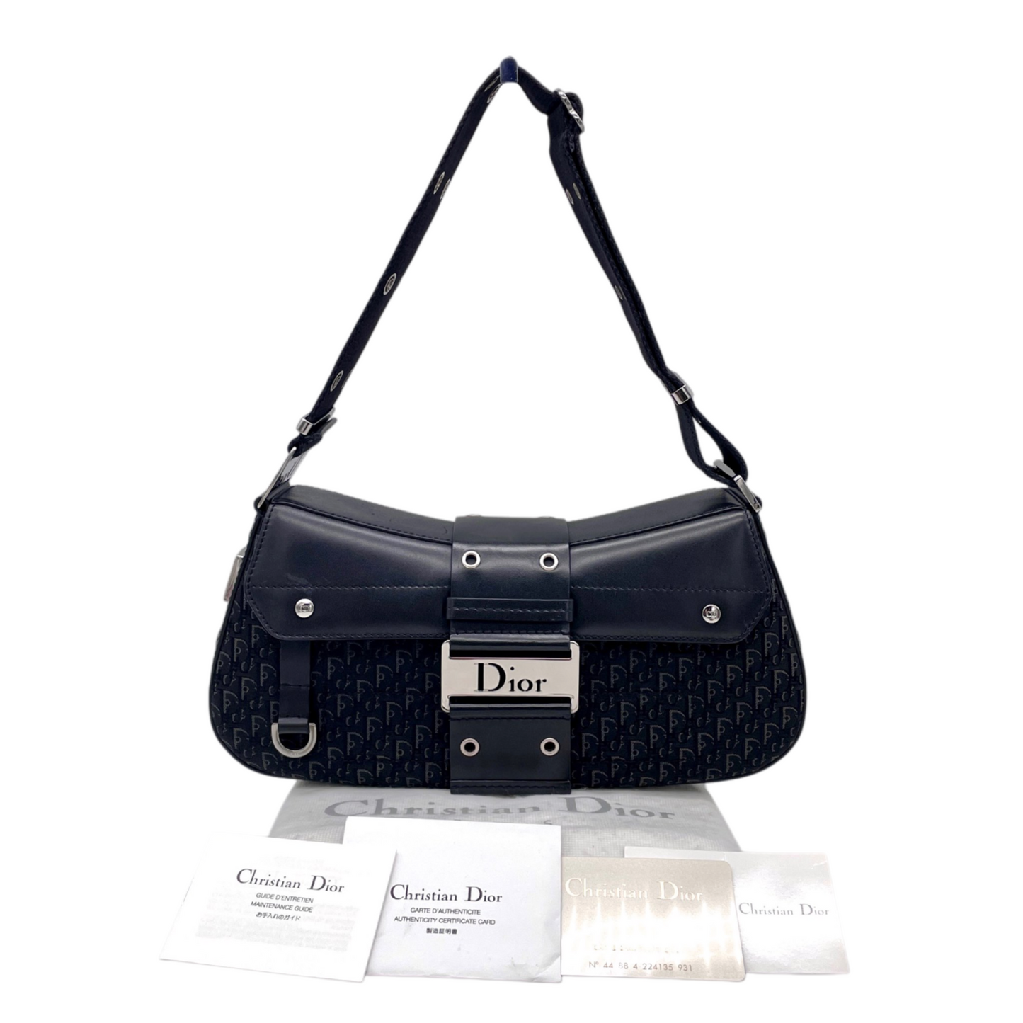 RARE☆☆☆CHRISTIAN DIOR 2003 Street Chic Trotter Canvas & Leather HOBO Shoulder Bag MM Columbus Bag Black & Silver
