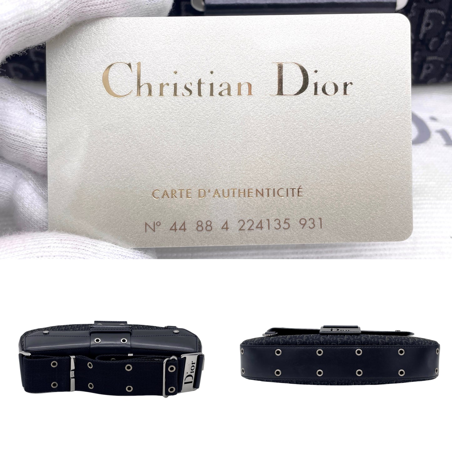 RARE☆☆☆CHRISTIAN DIOR 2003 Street Chic Trotter Canvas & Leather HOBO Shoulder Bag MM Columbus Bag Black & Silver