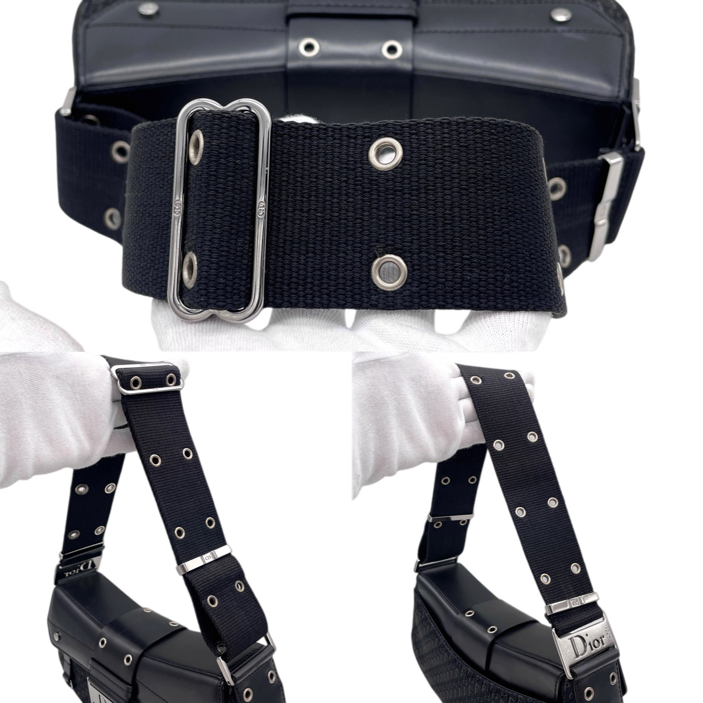 RARE☆☆☆CHRISTIAN DIOR 2003 Street Chic Trotter Canvas & Leather HOBO Shoulder Bag MM Columbus Bag Black & Silver