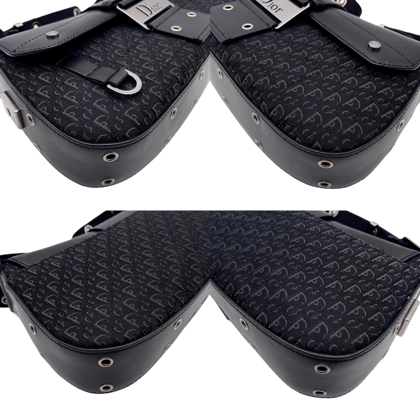 RARE☆☆☆CHRISTIAN DIOR 2003 Street Chic Trotter Canvas & Leather HOBO Shoulder Bag MM Columbus Bag Black & Silver
