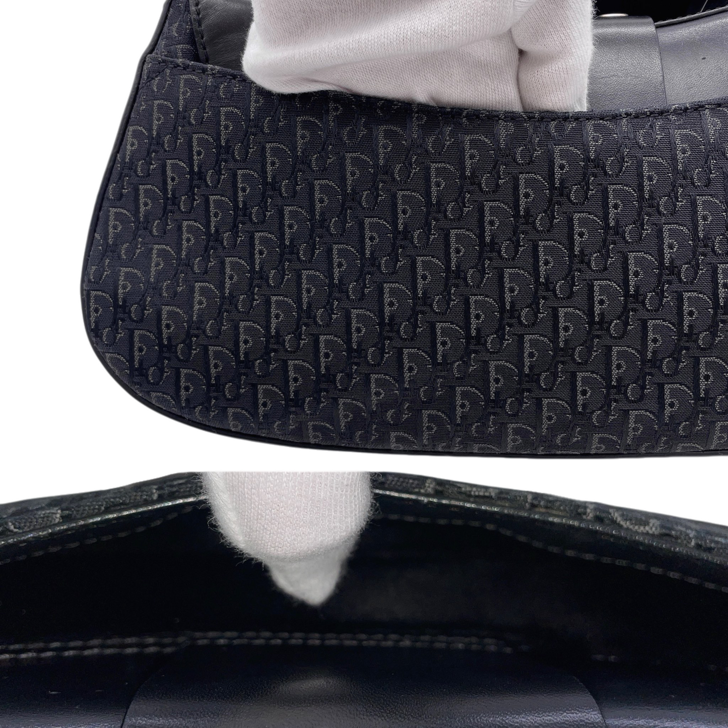 RARE☆☆☆CHRISTIAN DIOR 2003 Street Chic Trotter Canvas & Leather HOBO Shoulder Bag MM Columbus Bag Black & Silver