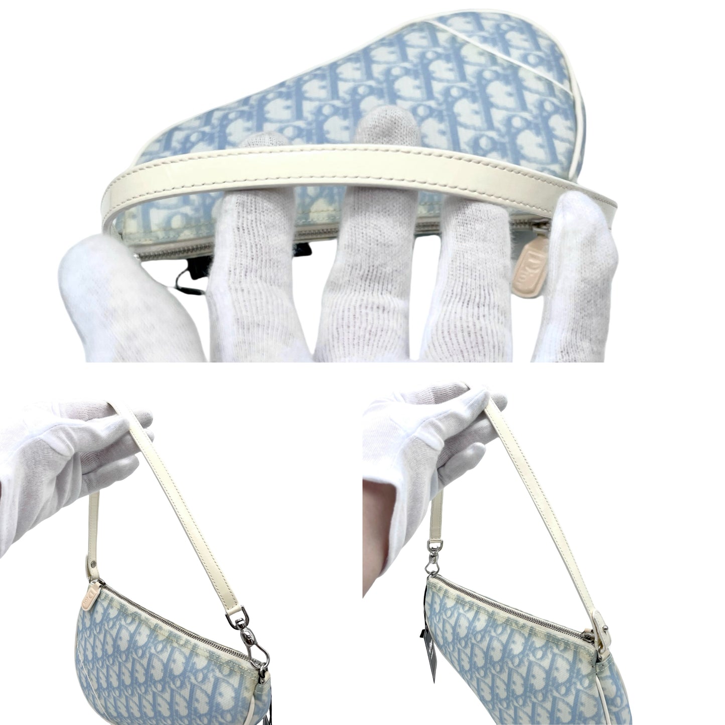 RARE☆☆☆Christian Dior Trotter Saddle Pouch Handbag Light Blue