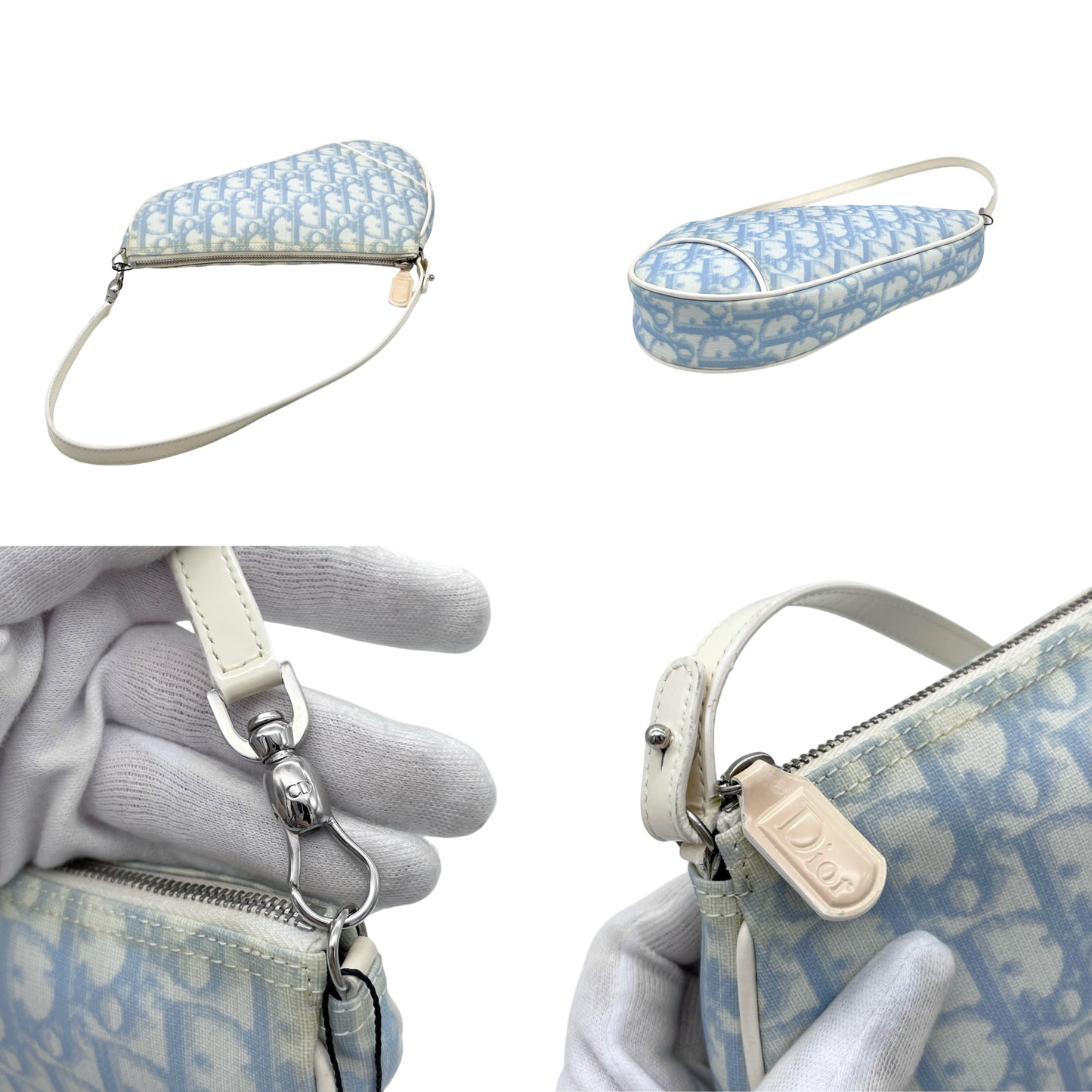 RARE☆☆☆Christian Dior Trotter Saddle Pouch Handbag Light Blue