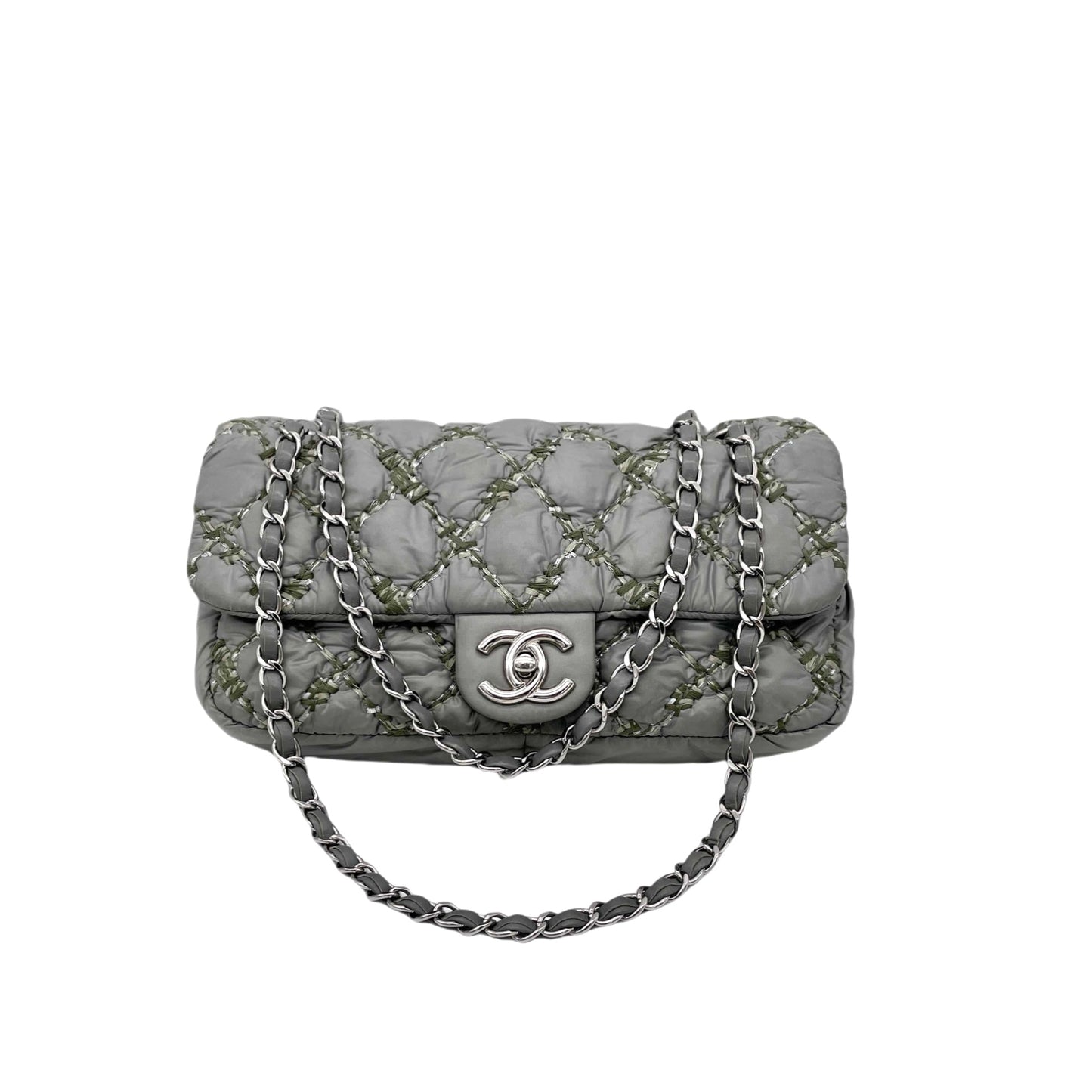 CHANEL Wild Stitch Matelasse Coco Mark Double Chain Flap Bag Grey