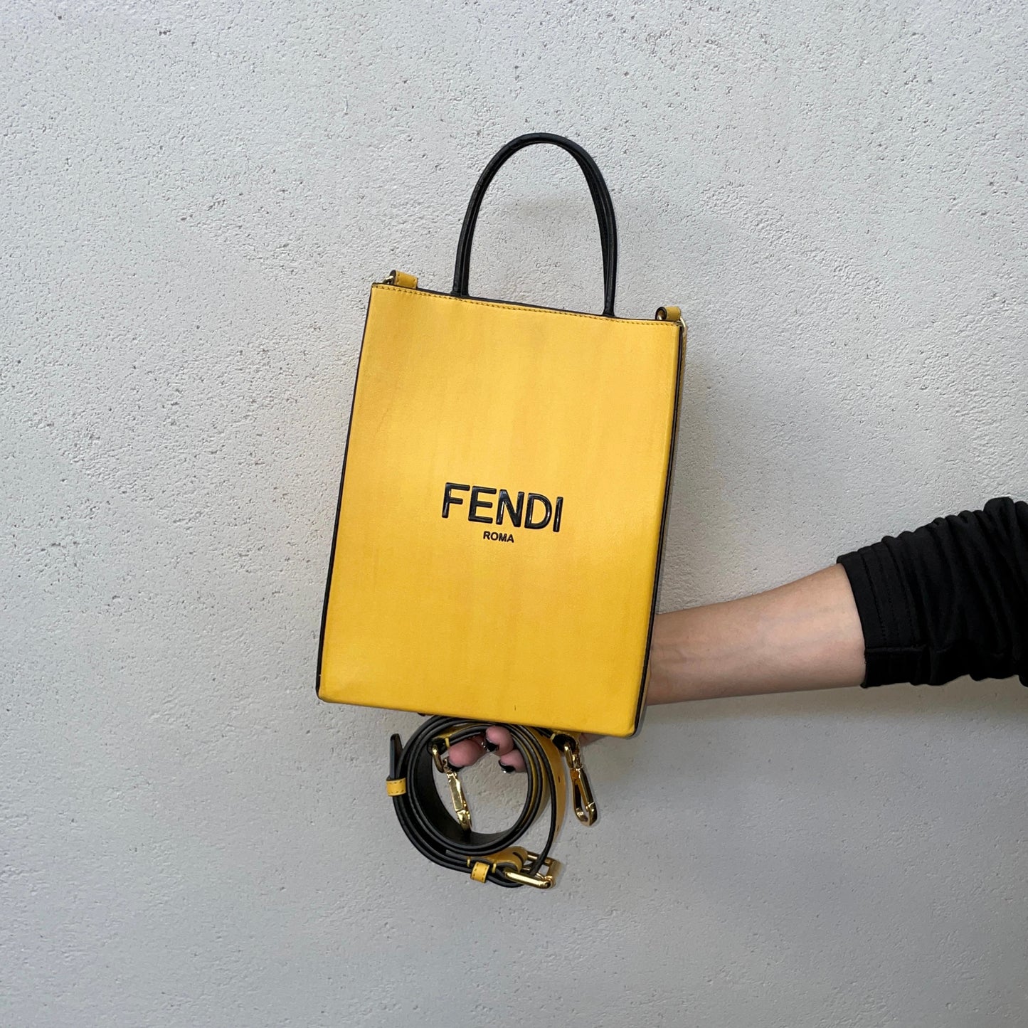 PRELOVED FENDI LOGO Shopper Bag 2Way Tote Bag Yellow &amp; Black