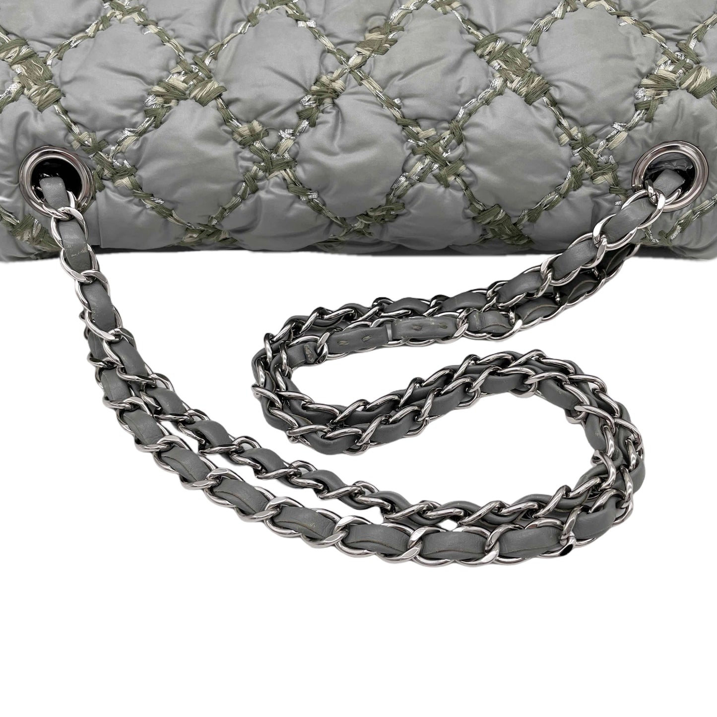 CHANEL Wild Stitch Matelasse Coco Mark Double Chain Flap Bag Grey