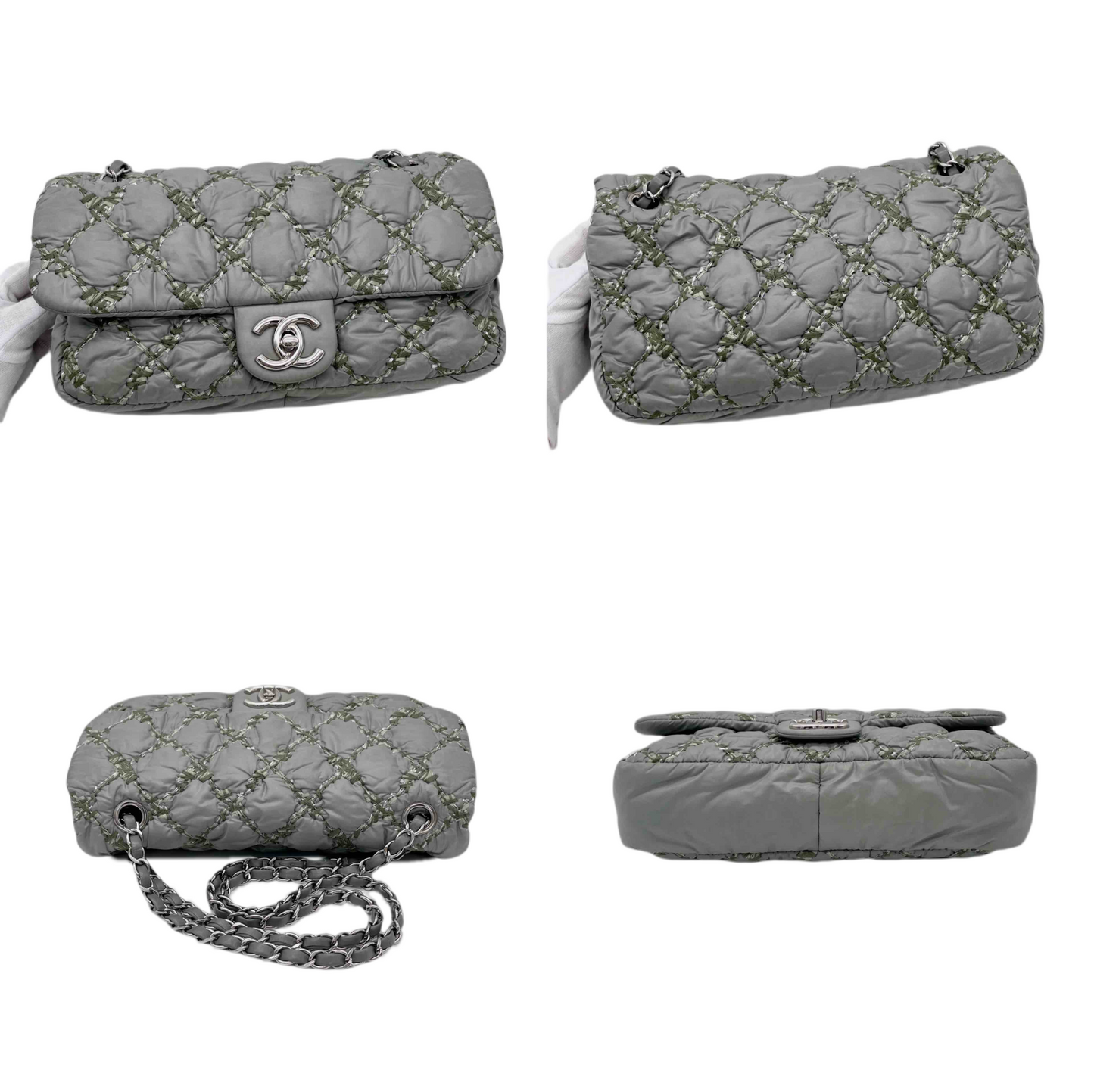 CHANEL Wild Stitch Matelasse Coco Mark Double Chain Flap Bag Grey