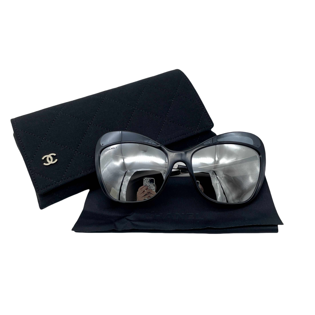 Vintage CHANEL CC Silver Logo Sunglasses Chanel Vintage Chanel CC Swarovski Silver Logo Gradient  main image 3