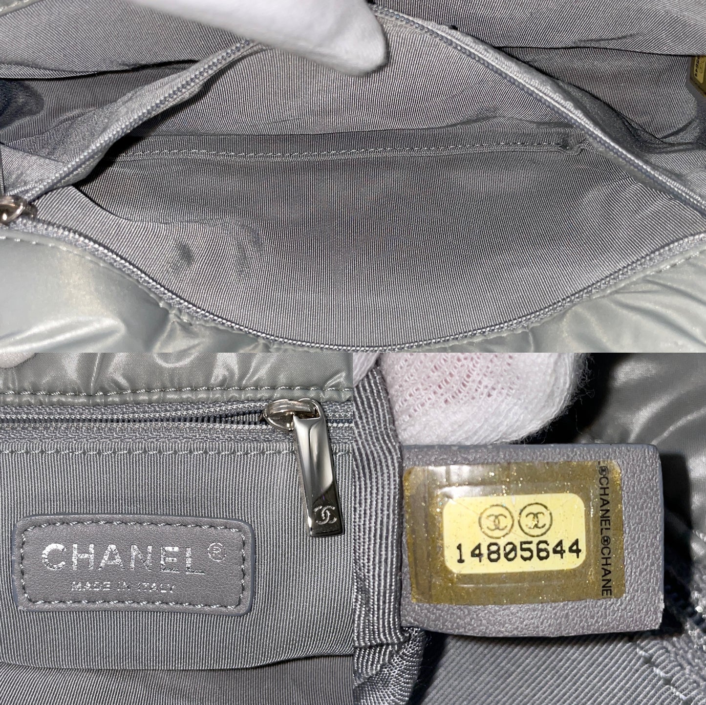 CHANEL Wild Stitch Matelasse Coco Mark Double Chain Flap Bag Grey