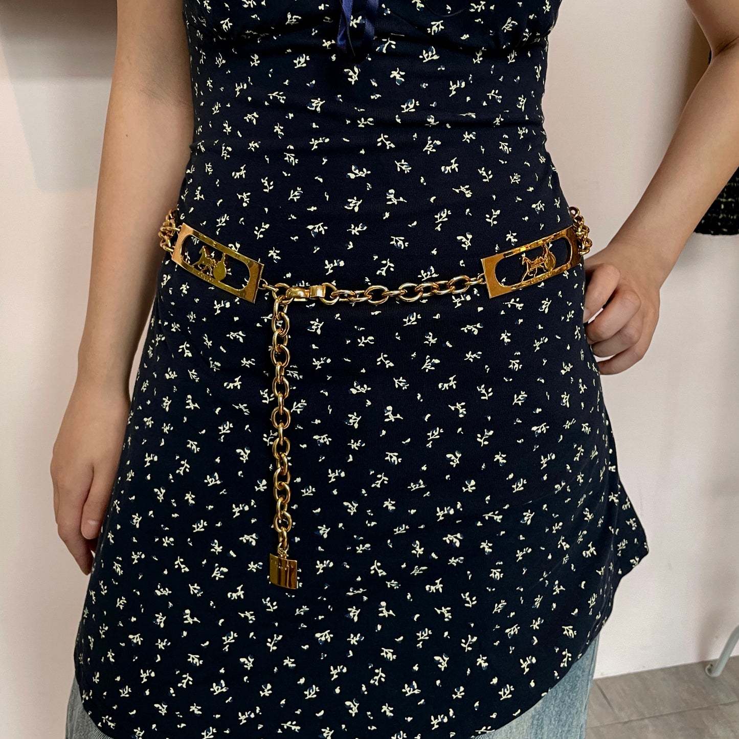 RARE☆☆☆☆CELINE Horse Carriage Double Chain Belt Gold