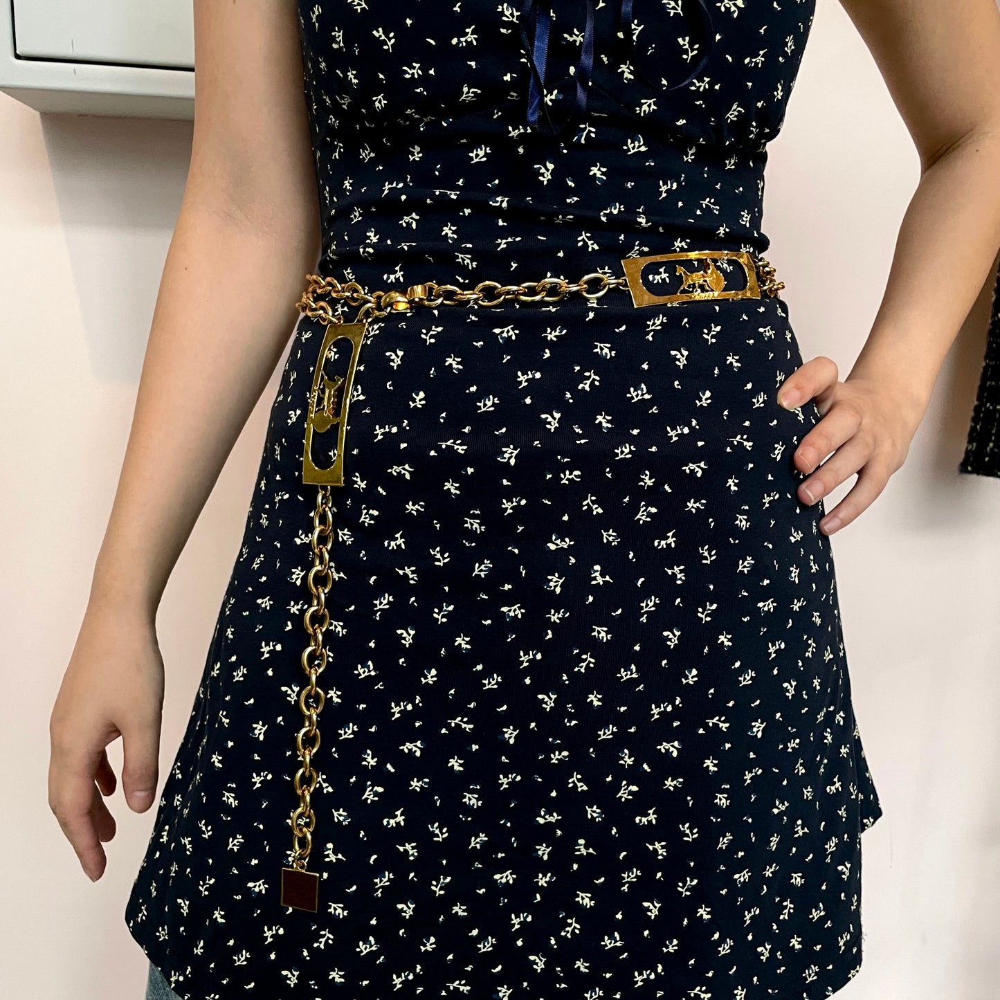 RARE☆☆☆☆CELINE Horse Carriage Double Chain Belt Gold