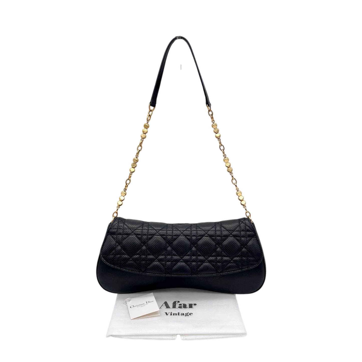 RARE★★★CHRISTIAN DIOR 2001 Cannage Leather Chain Shoulder Flap Bag Small Black/Gold