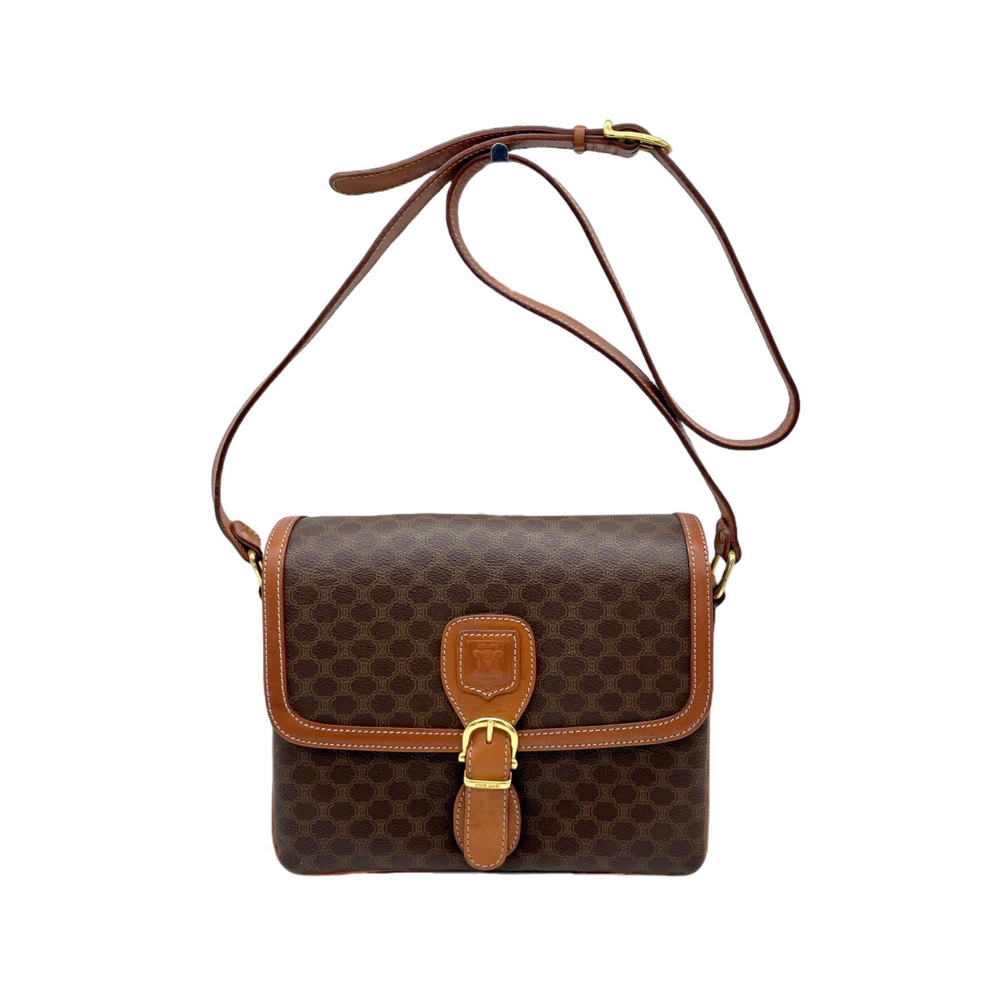 CELINE Macadam Crossbody Shoulder Bag Brown GHW