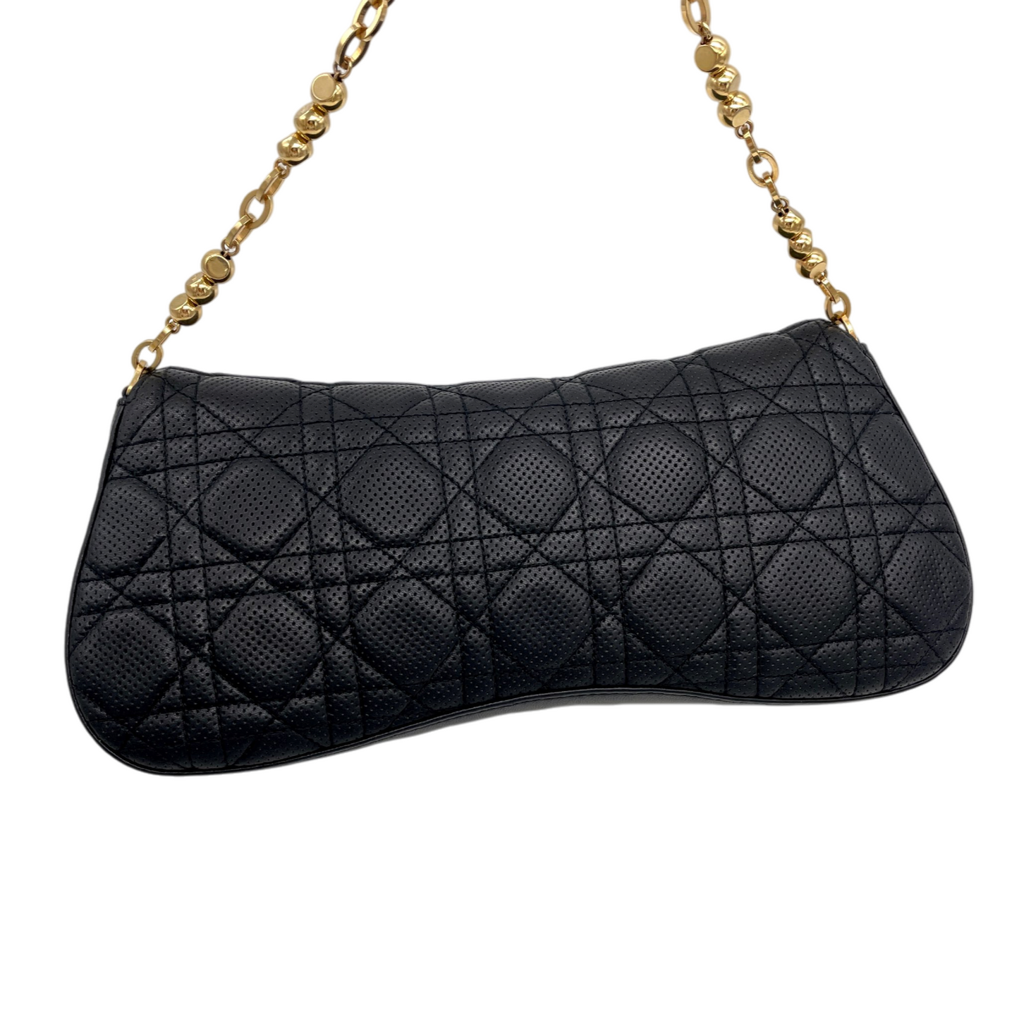 RARE★★★CHRISTIAN DIOR 2001 Cannage Leather Chain Shoulder Flap Bag Small Black/Gold