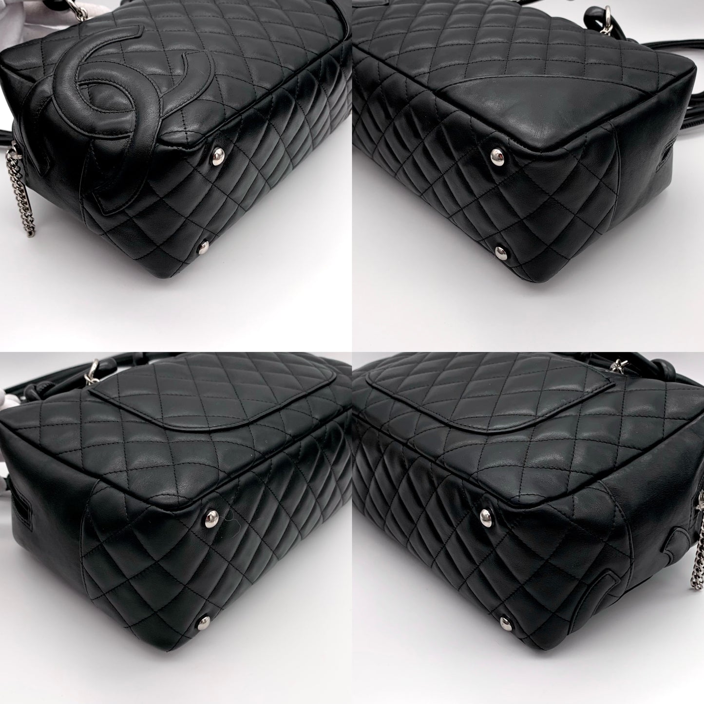 CHANEL Cambon Line Bowling Shoulder Bag MM Black Calfskin Leather