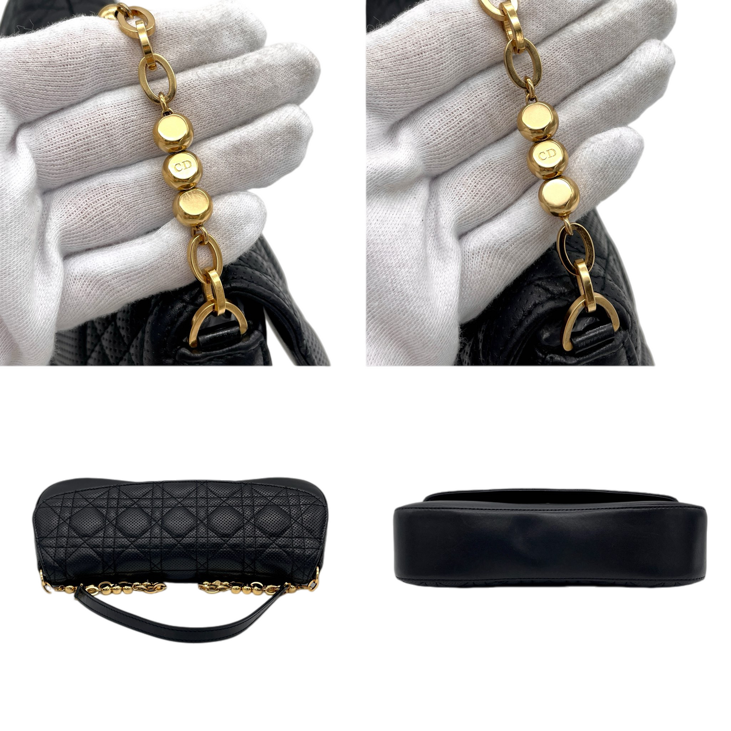 RARE★★★CHRISTIAN DIOR 2001 Cannage Leather Chain Shoulder Flap Bag Small Black/Gold