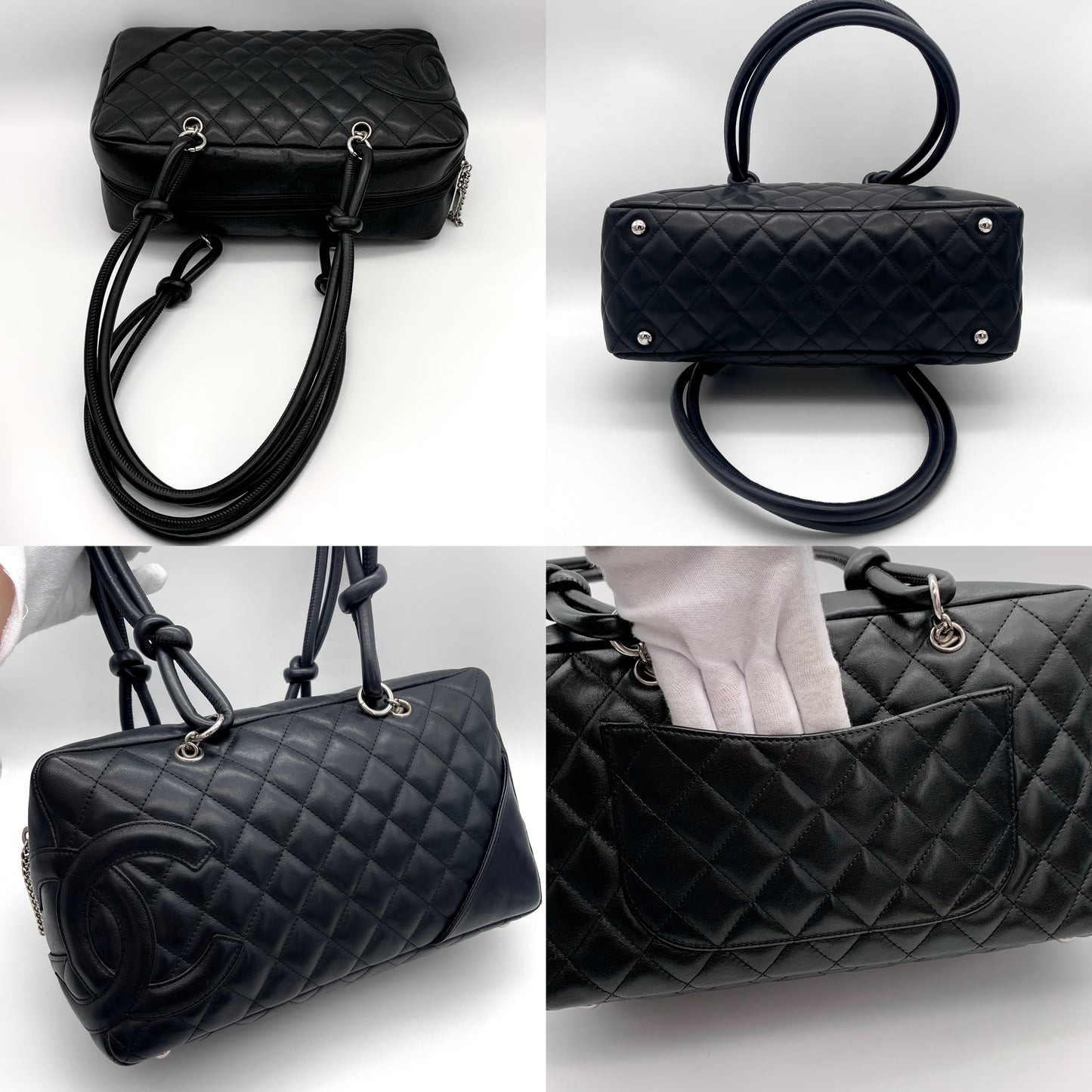 CHANEL Cambon Line Bowling Shoulder Bag MM Black Calfskin Leather