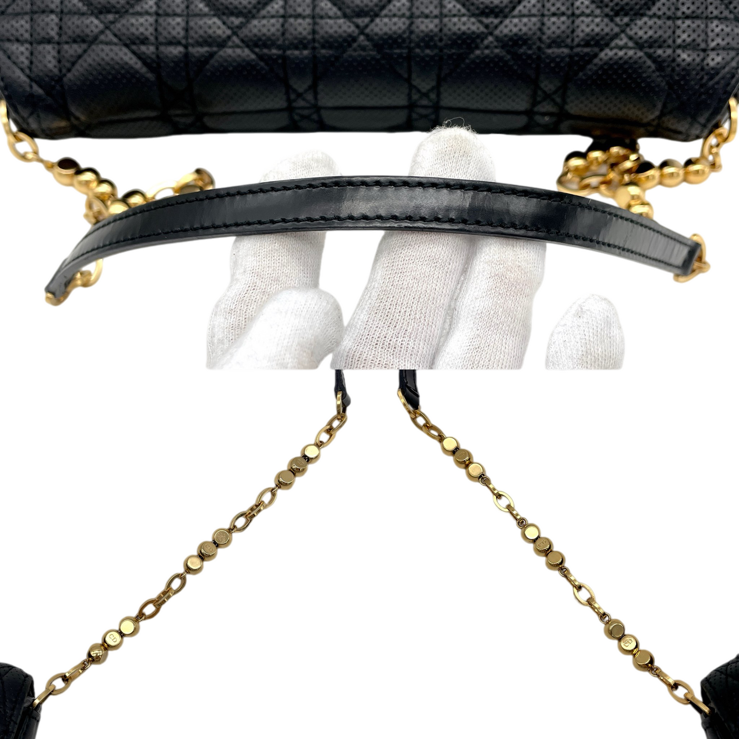 RARE★★★CHRISTIAN DIOR 2001 Cannage Leather Chain Shoulder Flap Bag Small Black/Gold