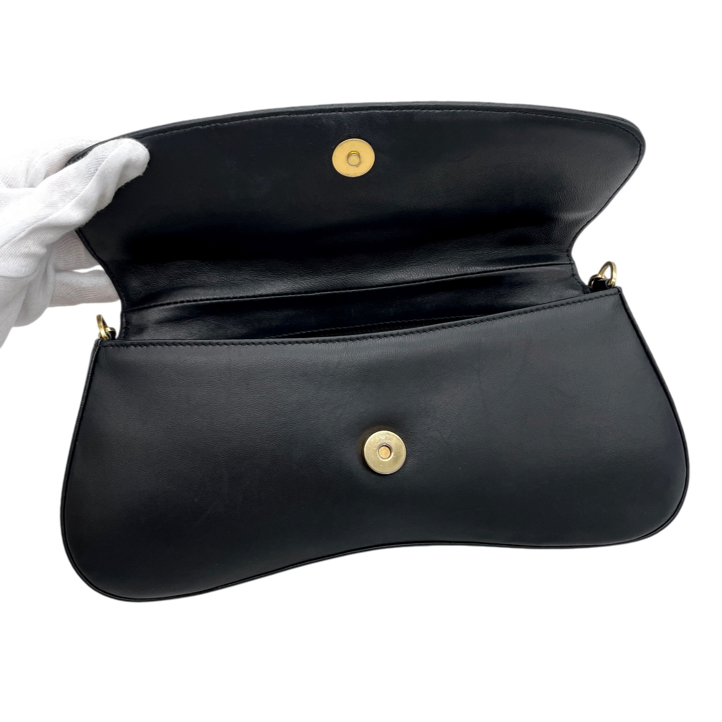 RARE★★★CHRISTIAN DIOR 2001 Cannage Leather Chain Shoulder Flap Bag Small Black/Gold