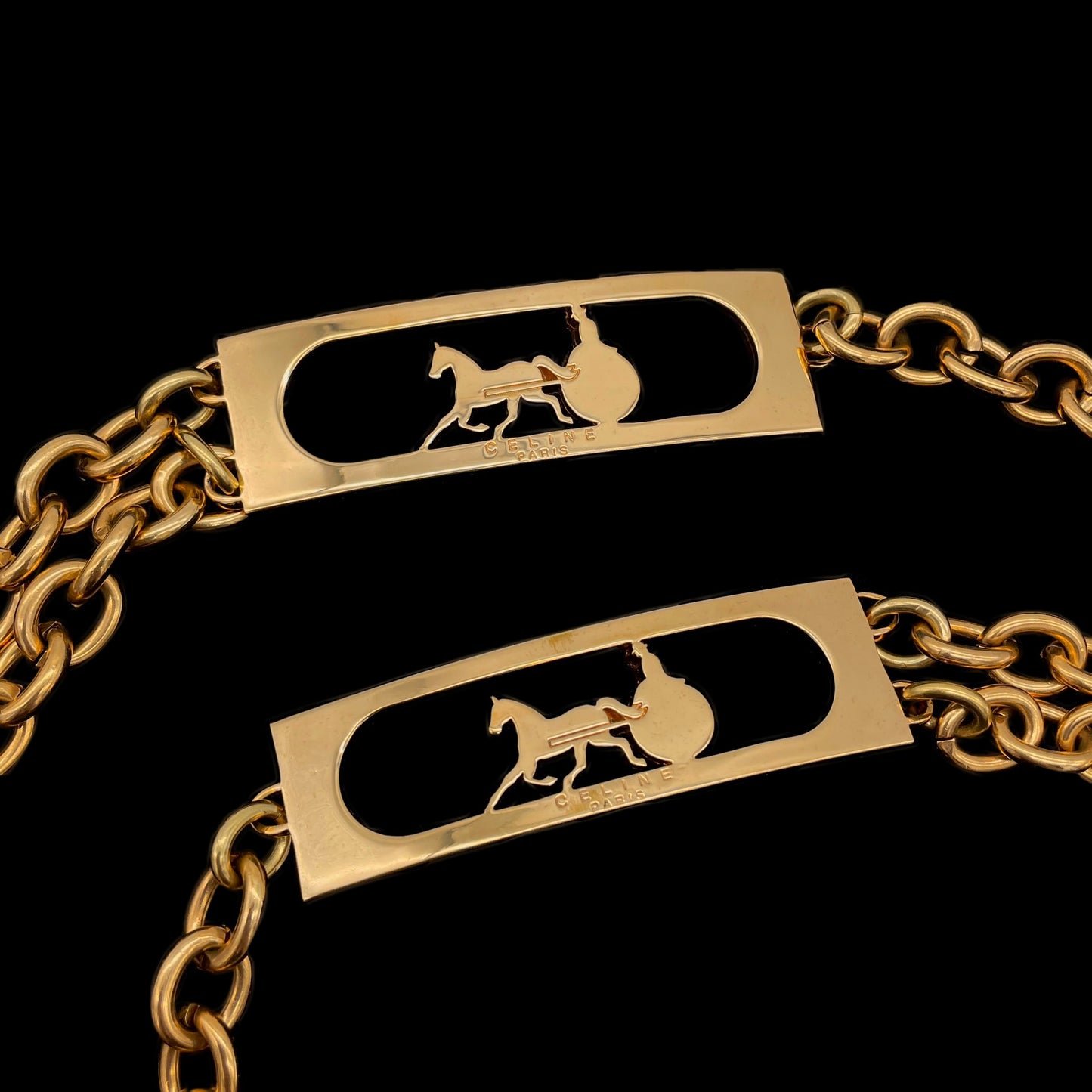 RARE☆☆☆☆CELINE Horse Carriage Double Chain Belt Gold