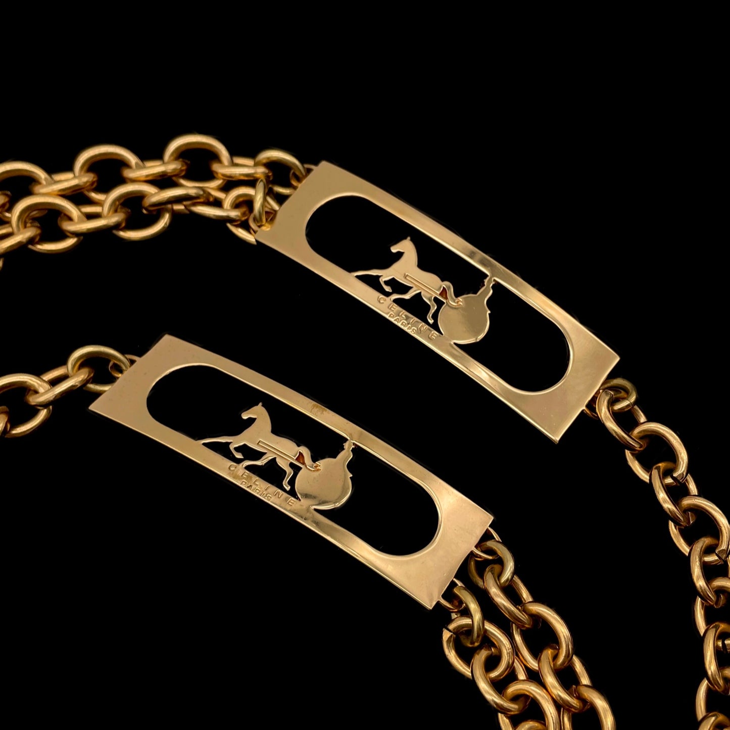 RARE☆☆☆☆CELINE Horse Carriage Double Chain Belt Gold