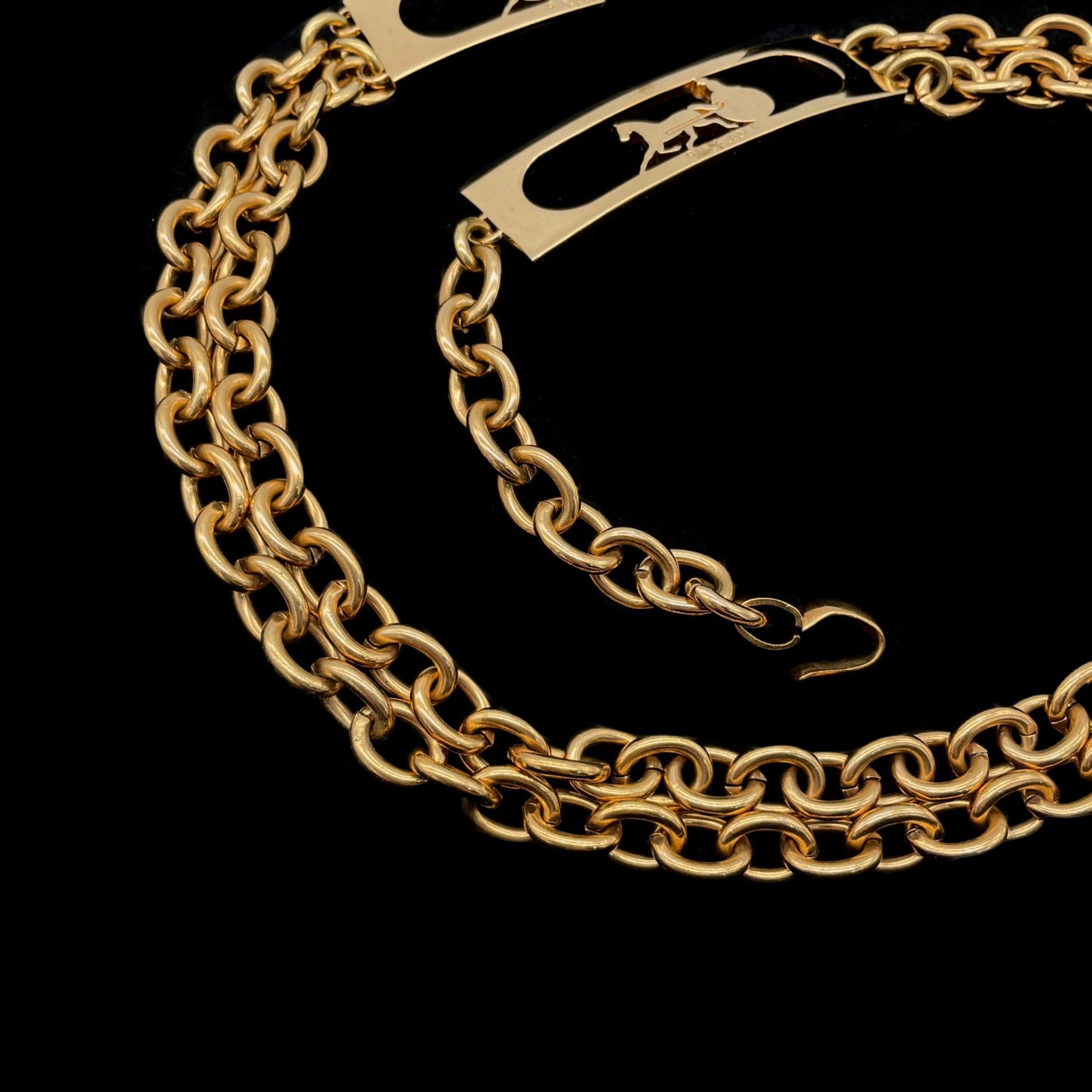 RARE☆☆☆☆CELINE Horse Carriage Double Chain Belt Gold