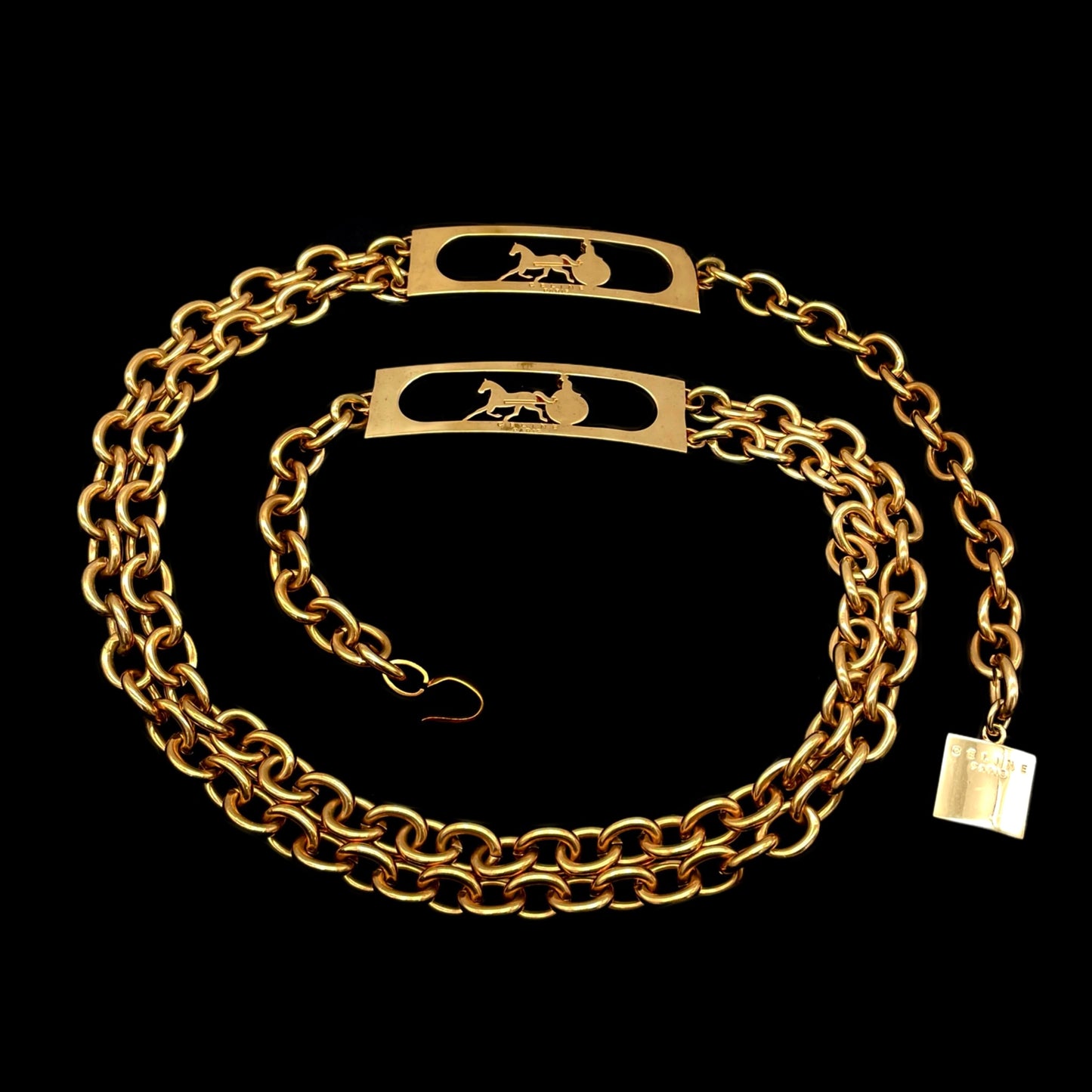 RARE☆☆☆☆CELINE Horse Carriage Double Chain Belt Gold