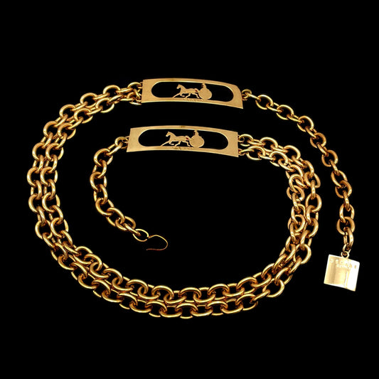 RARE☆☆☆☆CELINE Horse Carriage Double Chain Belt Gold