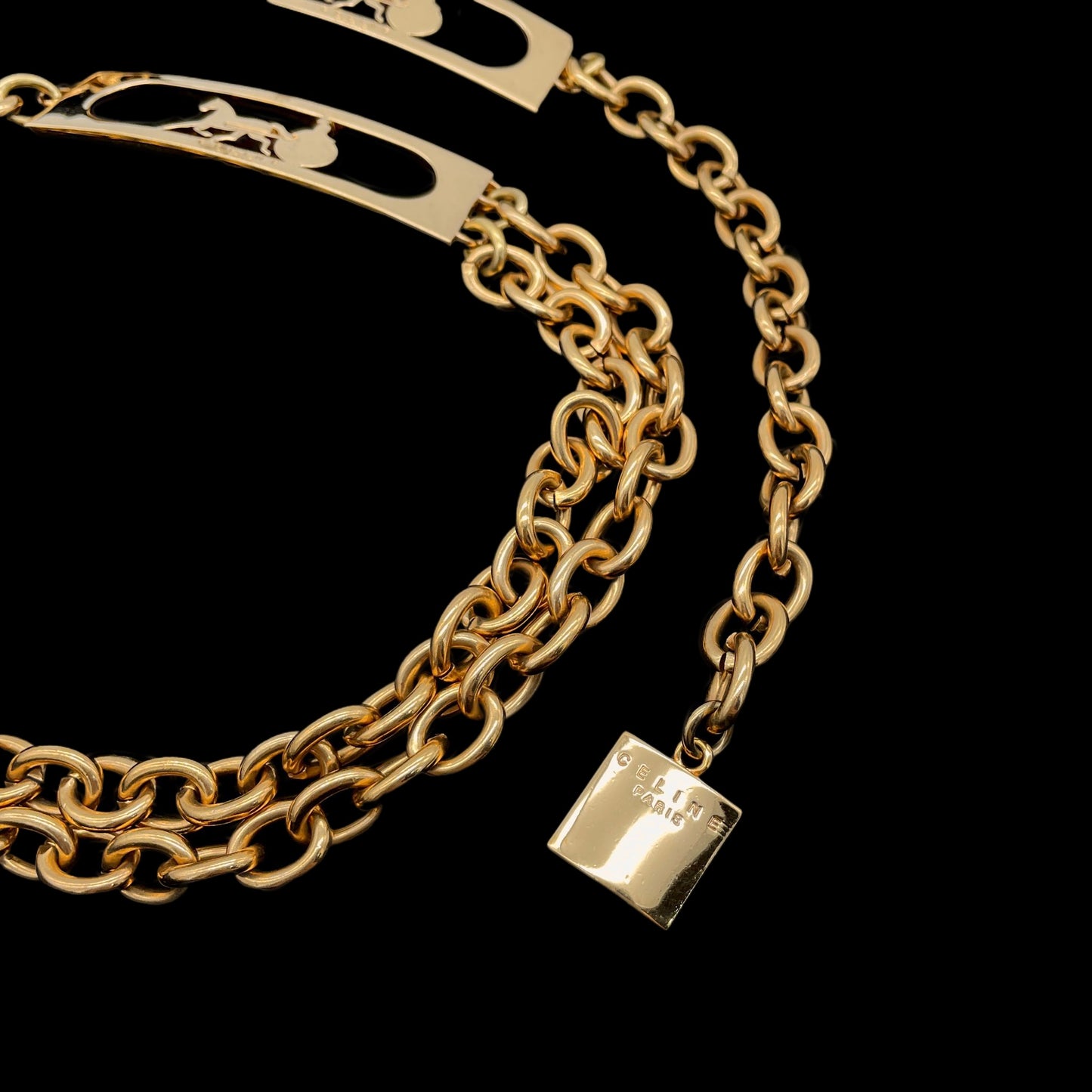 RARE☆☆☆☆CELINE Horse Carriage Double Chain Belt Gold