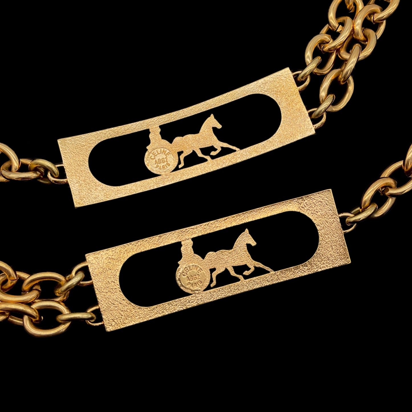 RARE☆☆☆☆CELINE Horse Carriage Double Chain Belt Gold