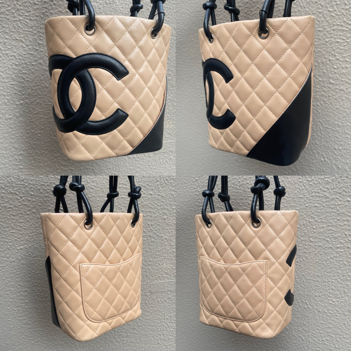 RARE☆☆CHANEL Cambonline 迷你手提包米色 x 黑色