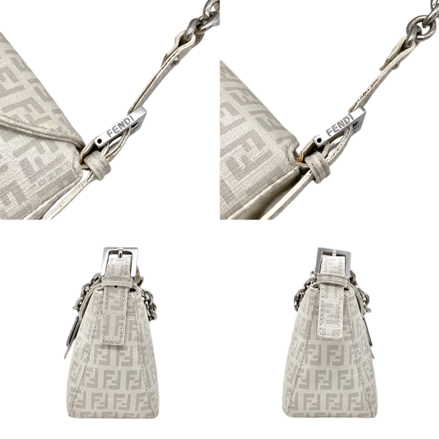 RARE★★★FENDI Mamma Baguette Zucchino PVC Round Double Flap Chain Shoulder Bag Medium White/Silver