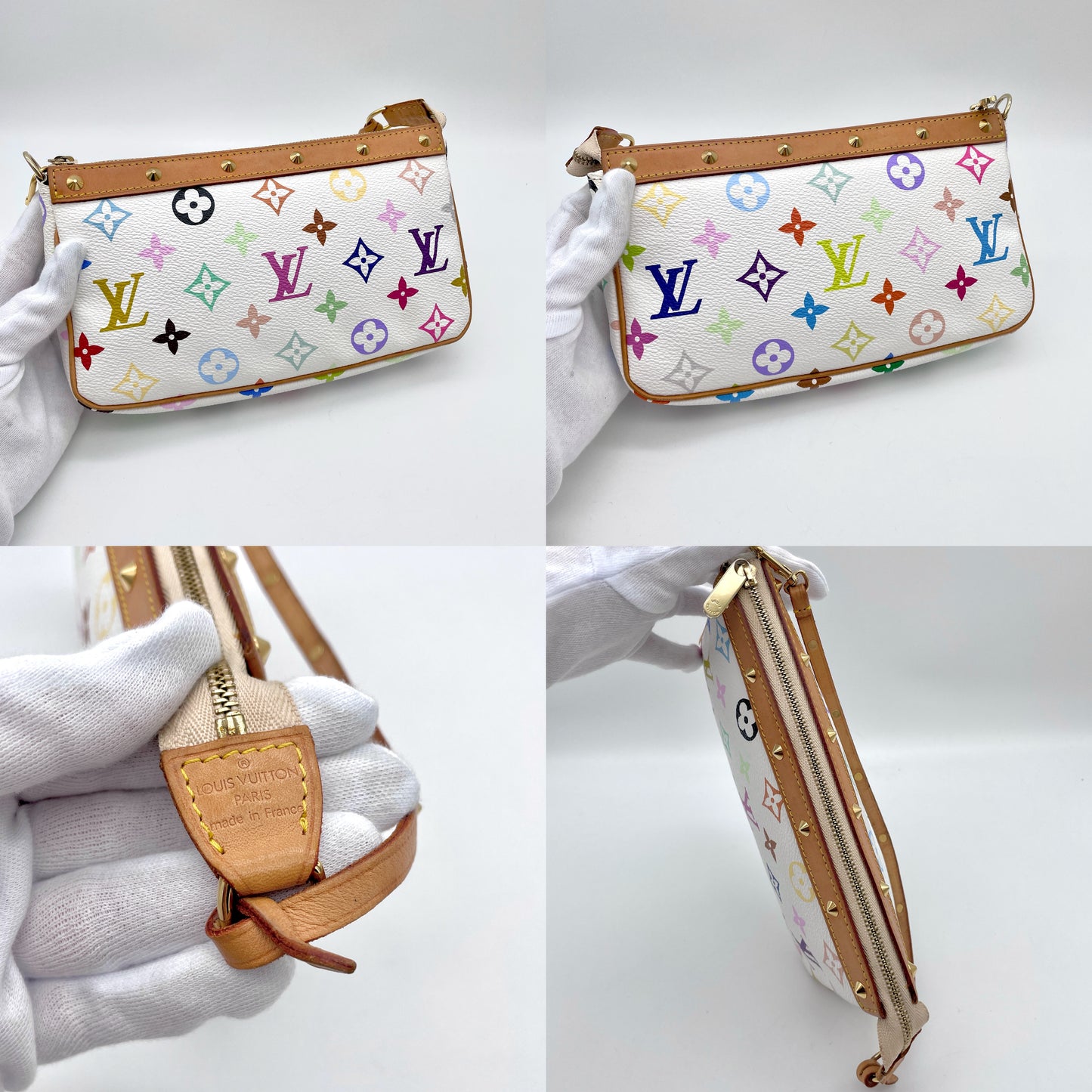 RARE☆☆LOUIS VUITTON Monogram Multicolor White Pochette Accessory Wallet M92649 PVC Leather