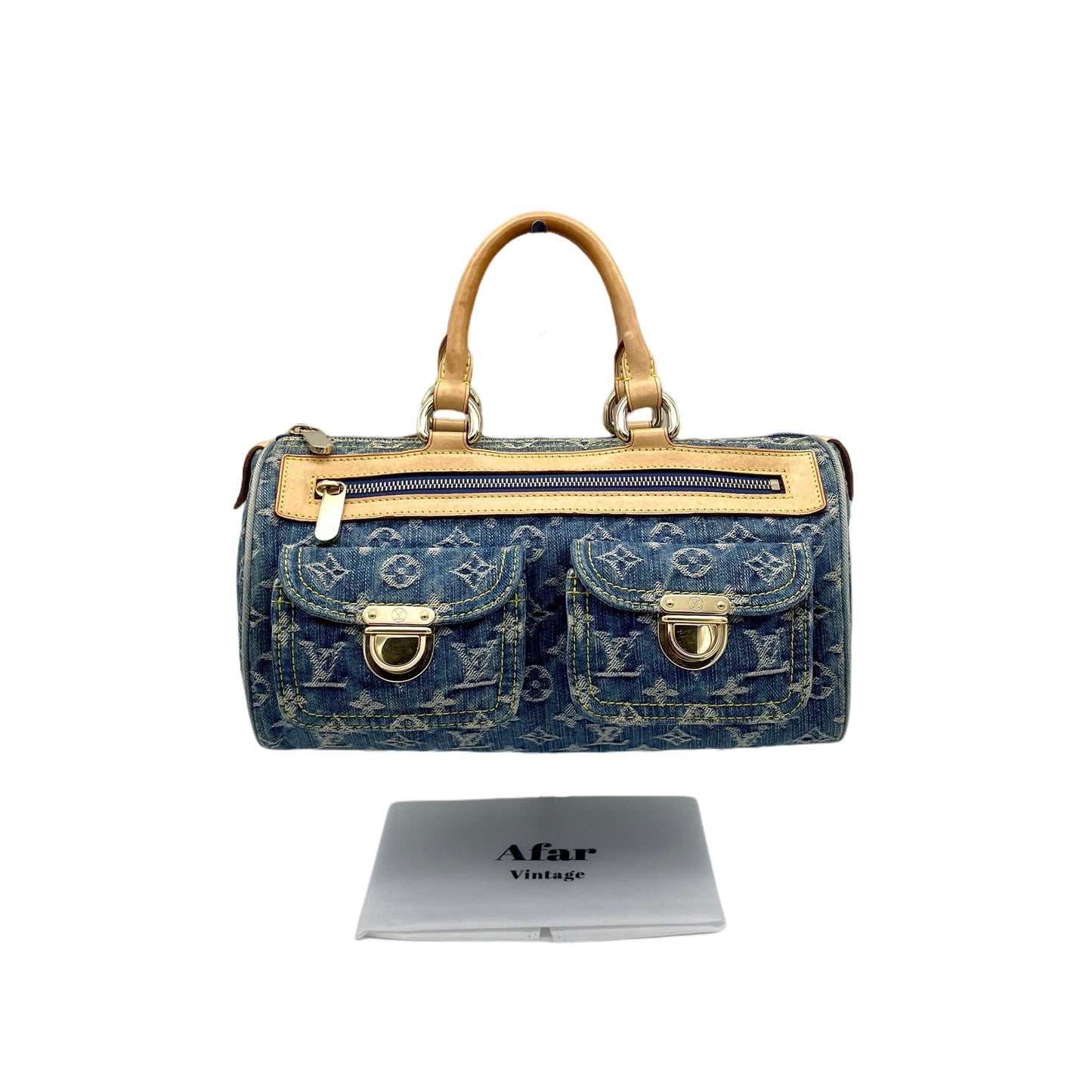 RARE☆☆☆☆LOUIS VUITTON Monogram Denim Neo Speedy M95019 Hand Bag Blue &amp; Brown