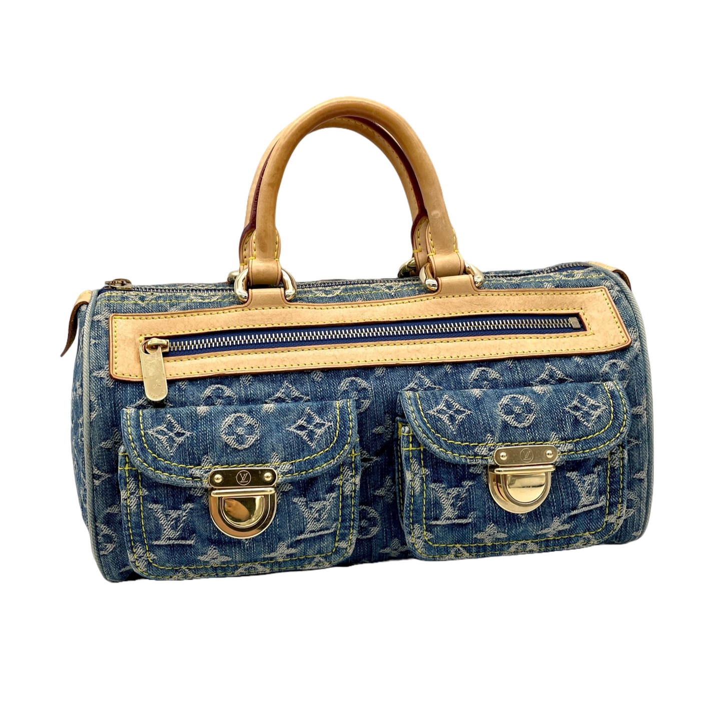 RARE☆☆☆☆LOUIS VUITTON Monogram Denim Neo Speedy M95019 Hand Bag Blue &amp; Brown