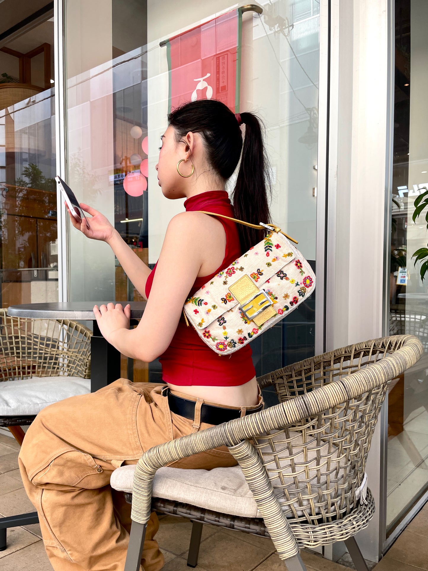 RARE☆☆☆☆FENDI Beads Embroidery Mamma Baguette PM Shoulder Bag/15th Anniversary Limited