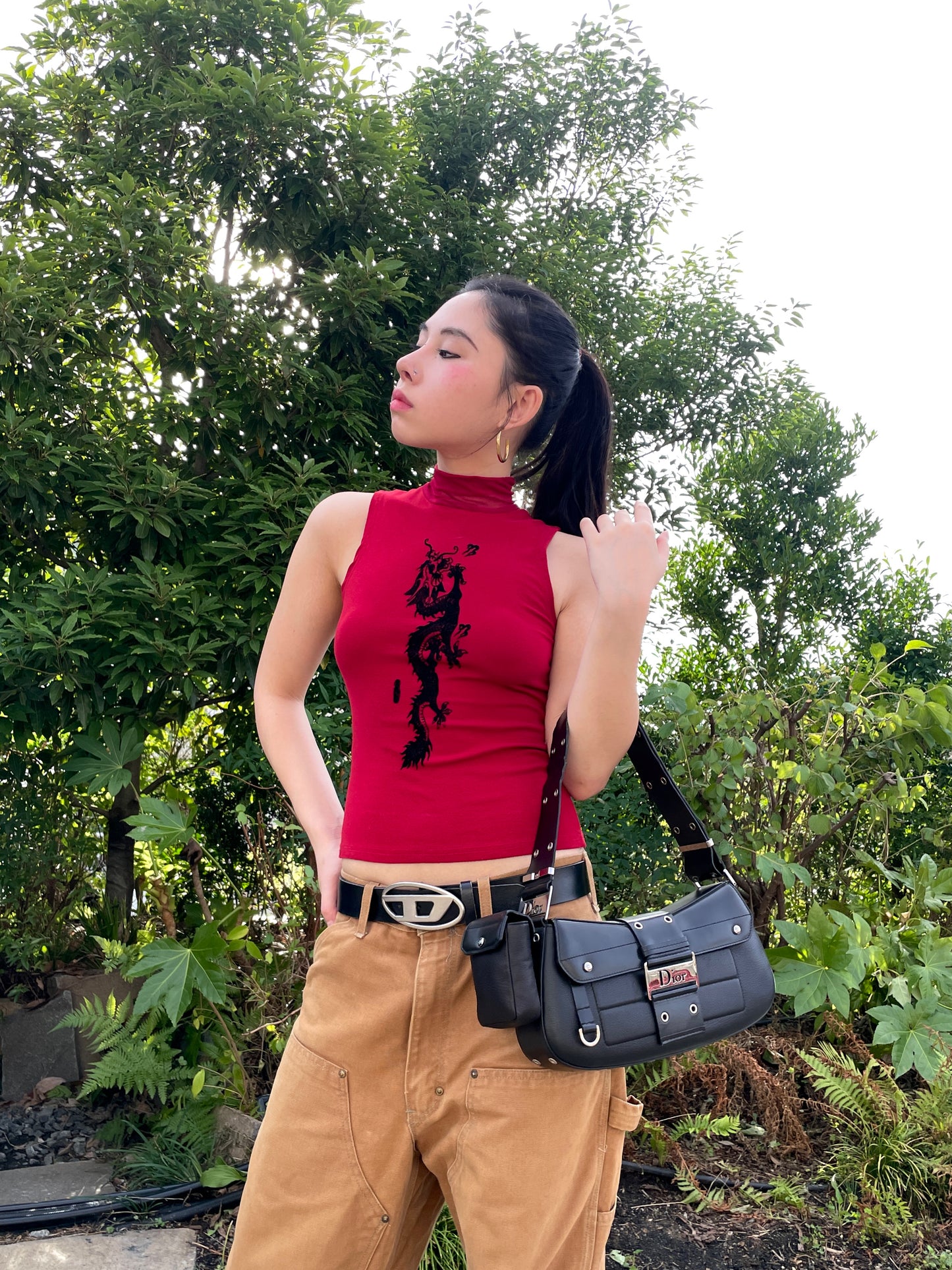 RARE☆☆☆☆CHRISTIAN DIOR Street Chic Columbus Bag Leather Shoulder Bag MM Black & Silver Pocket x 1