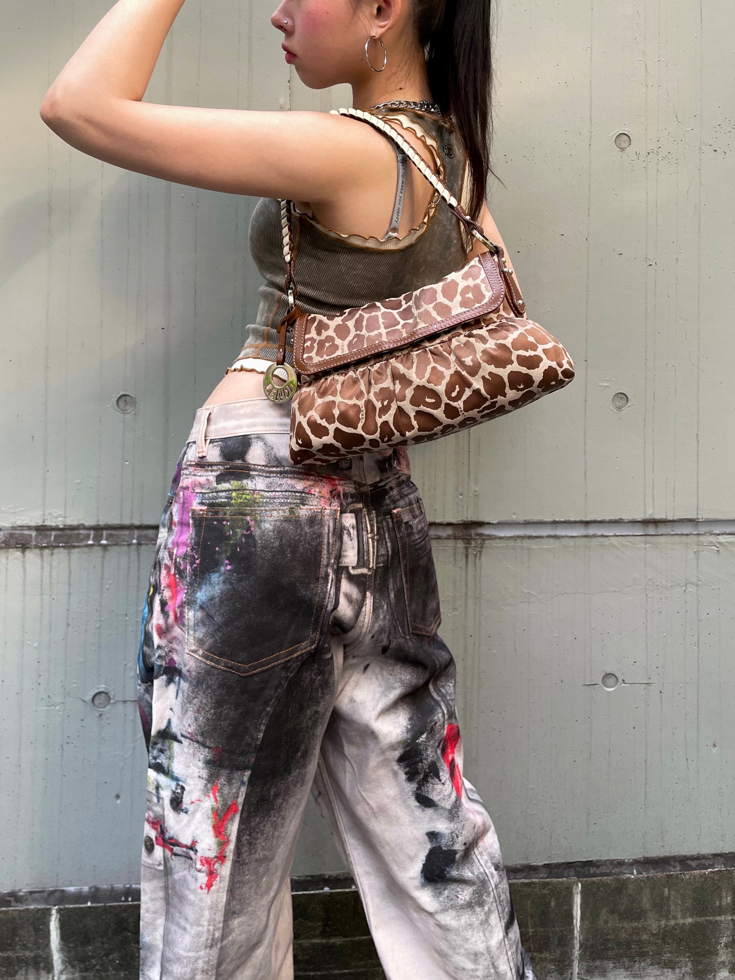 RARE☆☆☆FENDI Leopard Canvas Shef Bag Shoulder Bag Brown