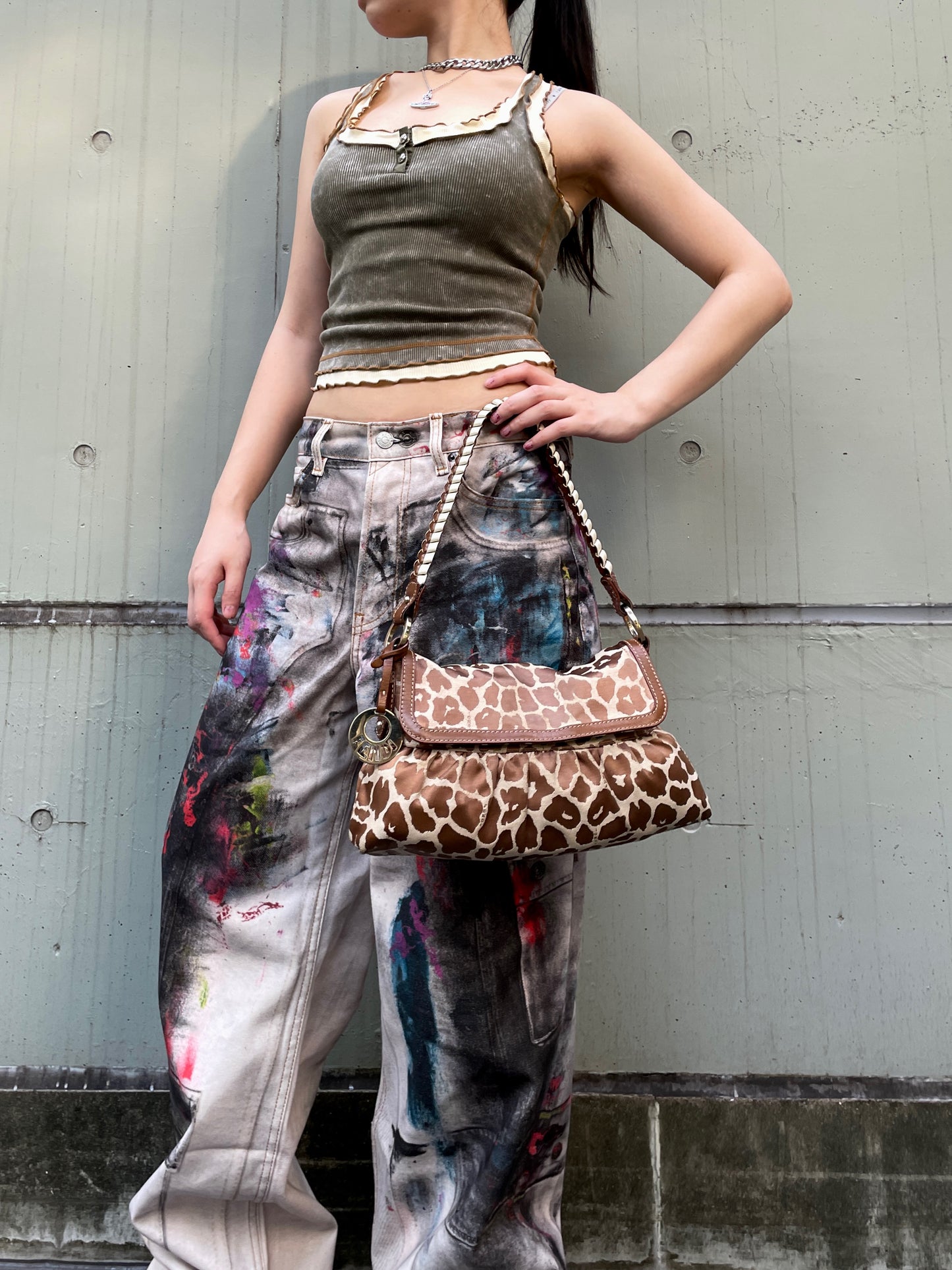 RARE☆☆☆FENDI Leopard Canvas Shef Bag Shoulder Bag Brown