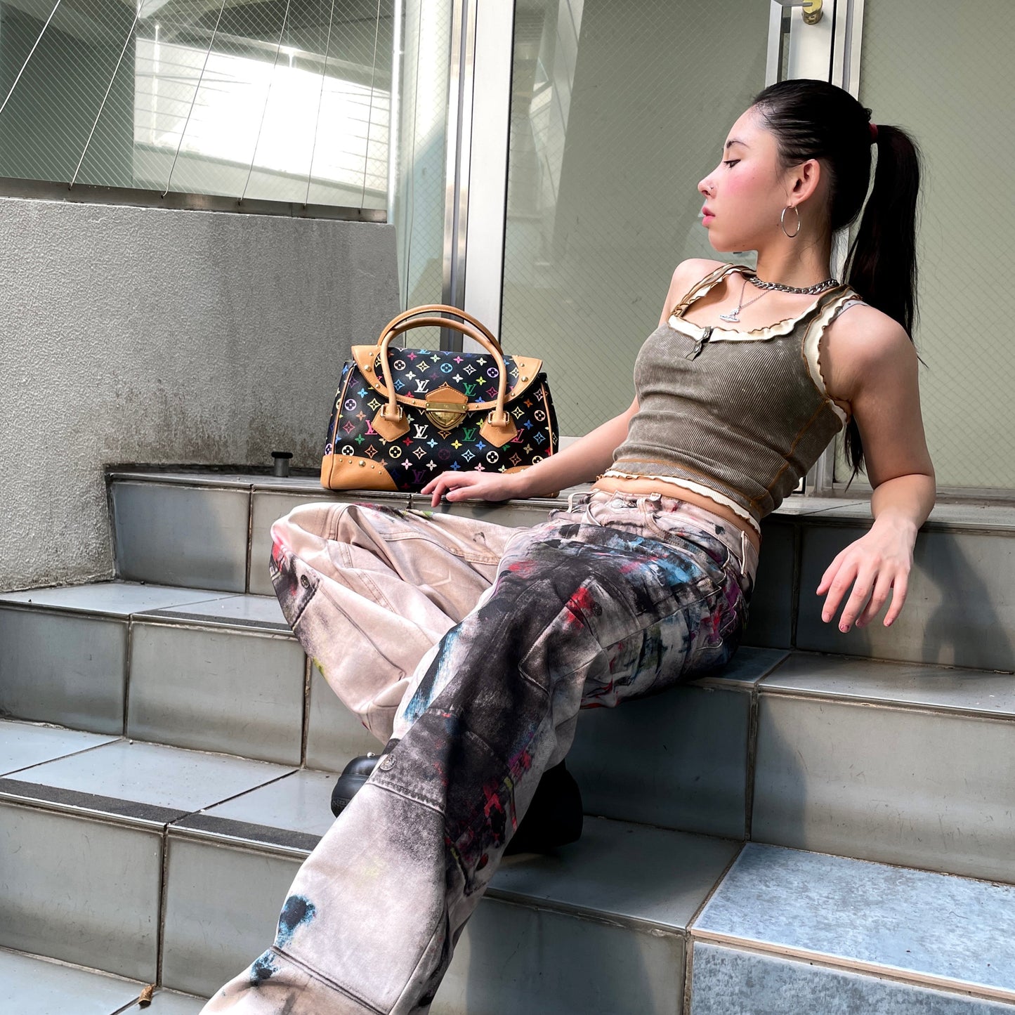 RARE☆☆☆☆☆LOUIS VUITTON Monogram Multicolor Black Beverly GM Noir M40202 Hand Bag