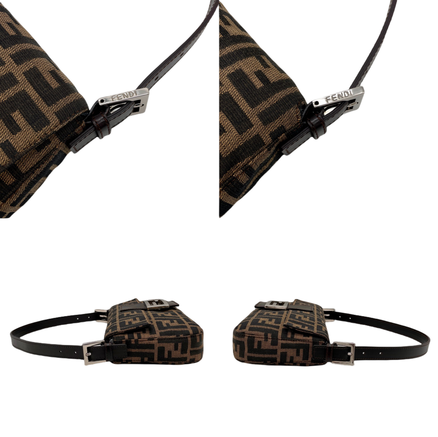 FENDI Zucca Canvas Mamma Baguette PM Shoulder Bag Brown & Silver