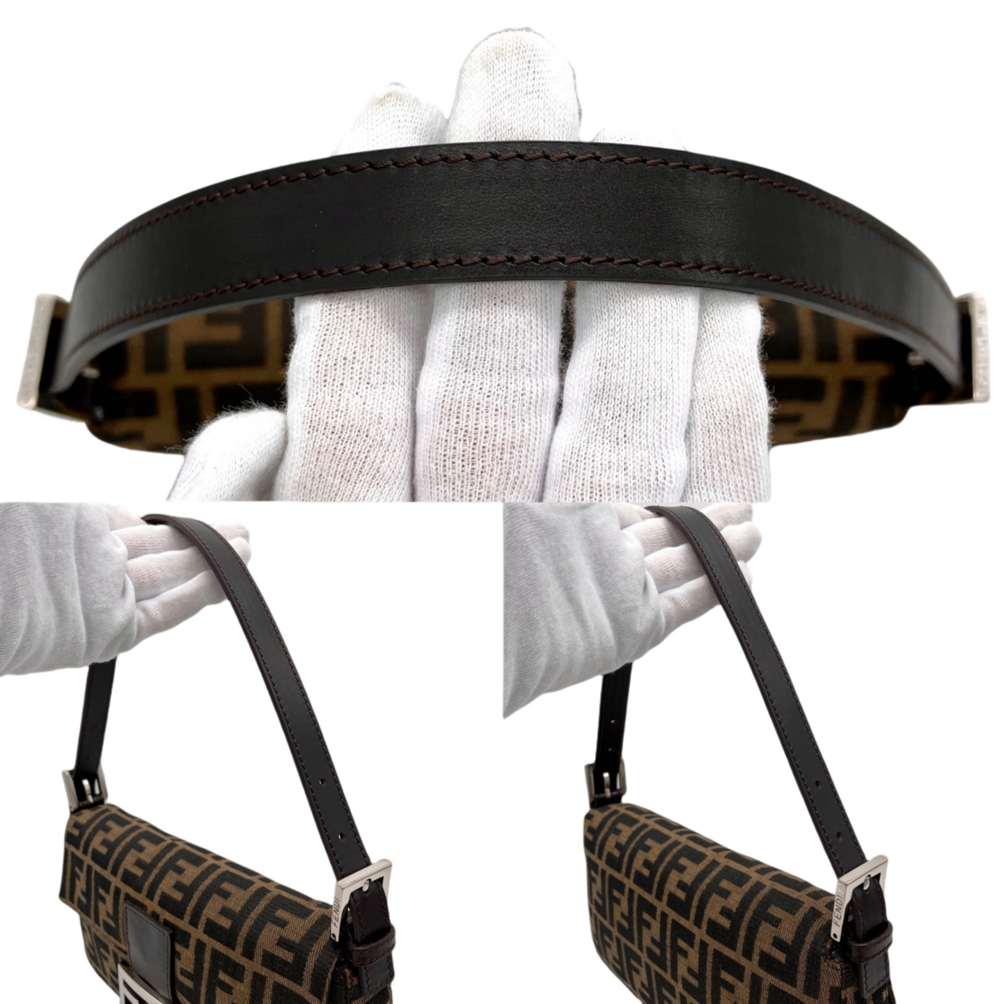 FENDI Zucca Canvas Mamma Baguette PM Shoulder Bag Brown & Silver