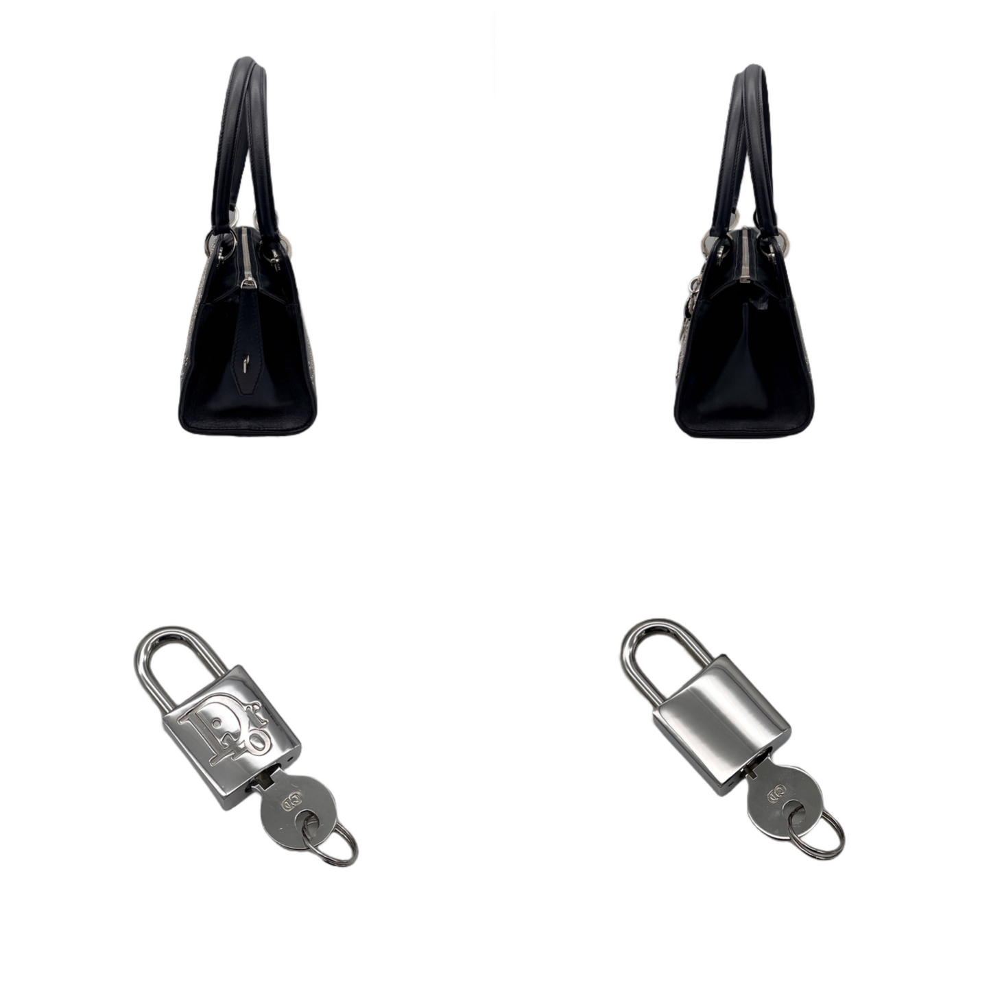 RARE☆☆☆☆☆CHRISTIAN DIOR Preloved Lady Dior Cannage Studs Design Hand Bag Black &amp; Silver